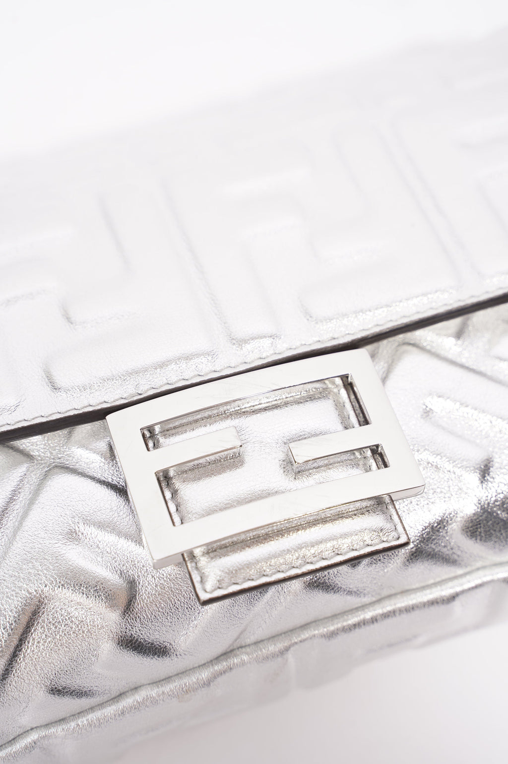 Fendi Womens Baguette Bag Silver Leather