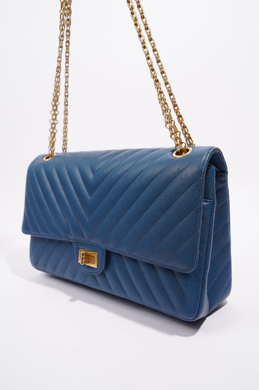 Chanel Womens Lambskin Reissue 2.55 Blue Leather