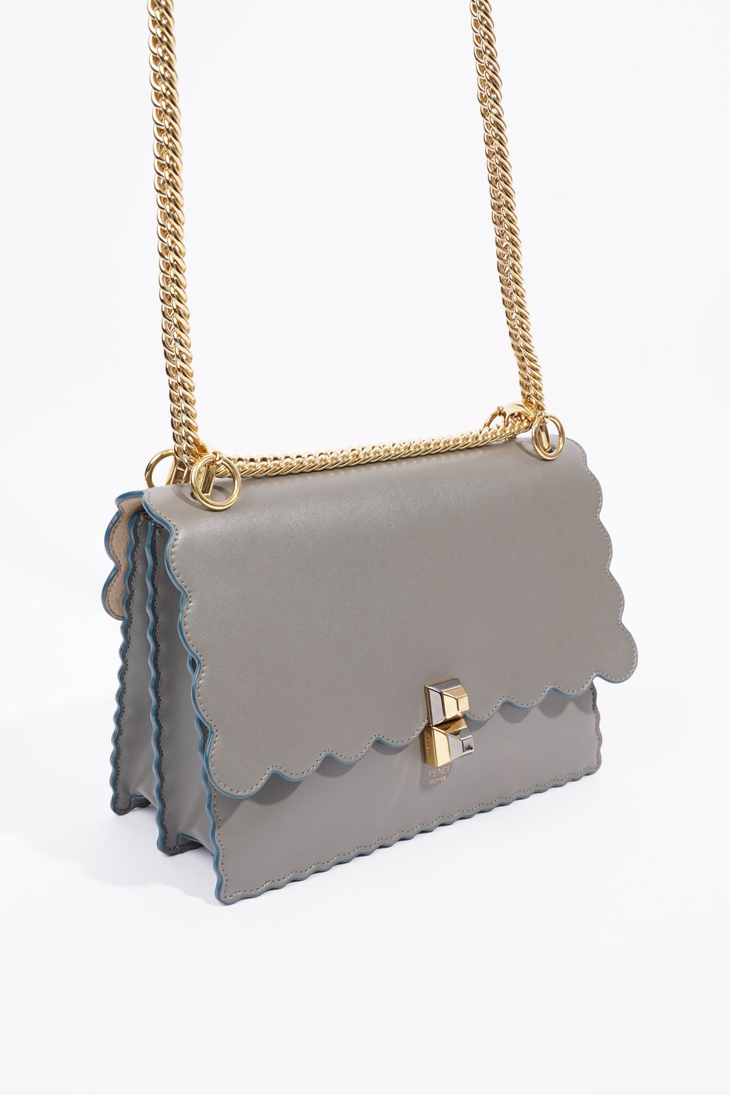 Fendi Kan I Scallop Bag Grey Leather Medium