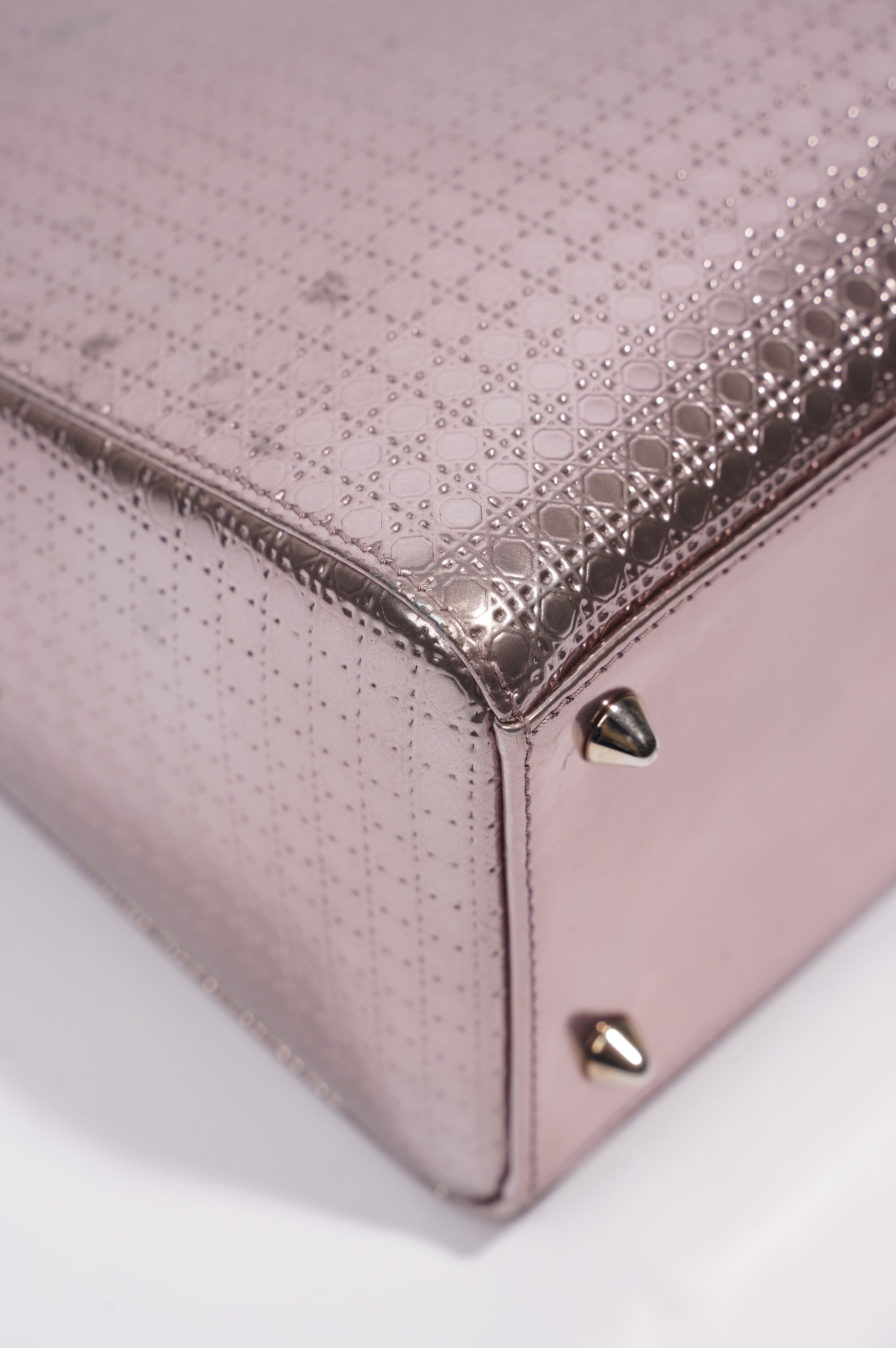 Christian Dior Womens Lady Dior Bag Metallic Lilac Patent Leather Medium
