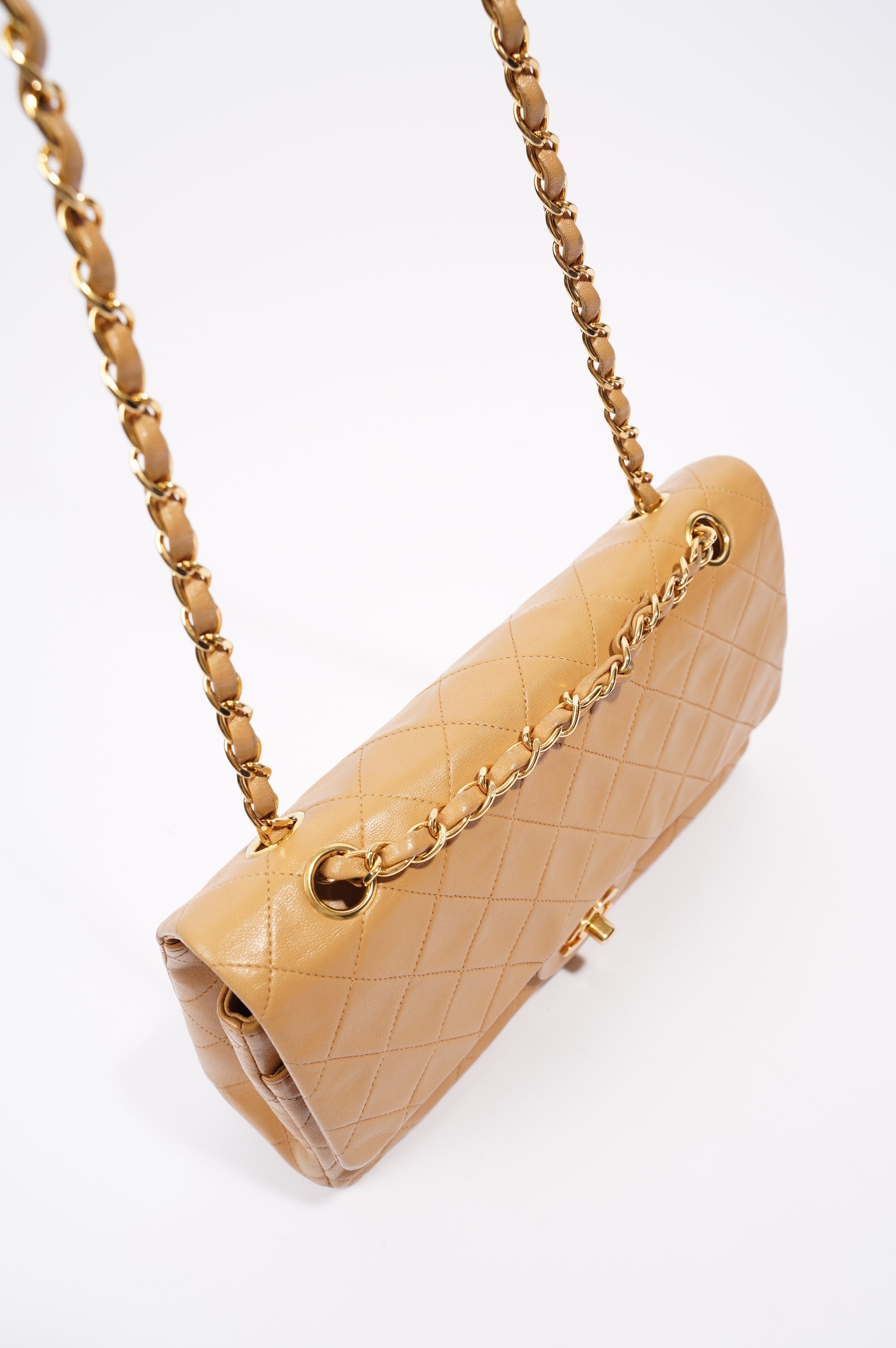 Chanel Womens Lambskin Classic Flap Beige Medium