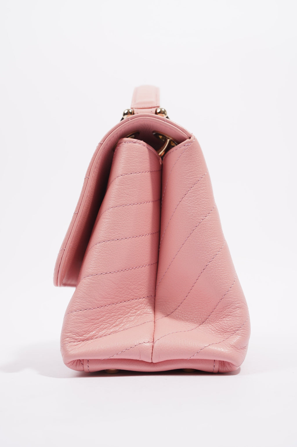 Chanel Womens Chevron Chic Top Handle Bag Pink Caviar Small