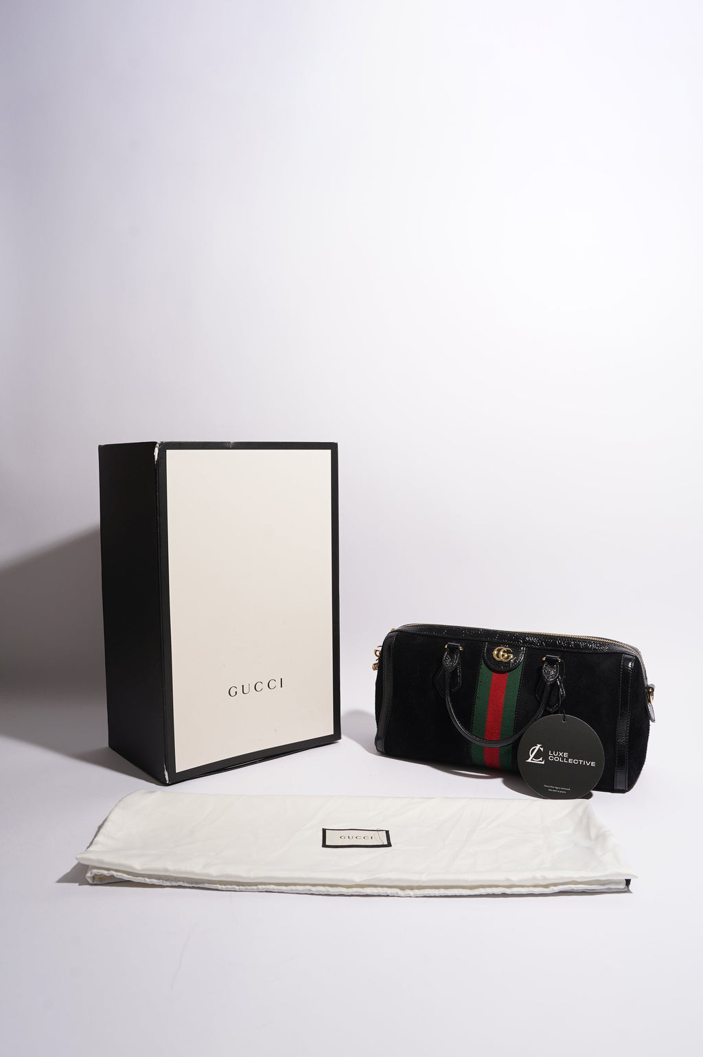 Gucci Womens Ophidia Boston Bag Black / Green / Red