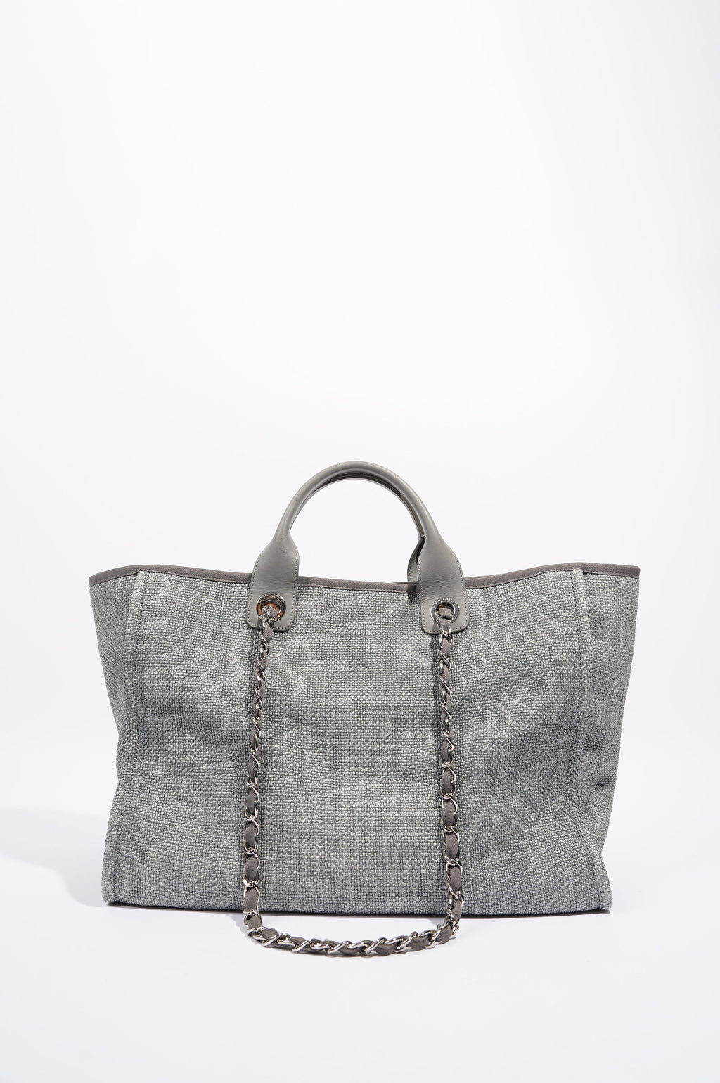 Chanel Womens Deauville Bag Grey Canvas Small
