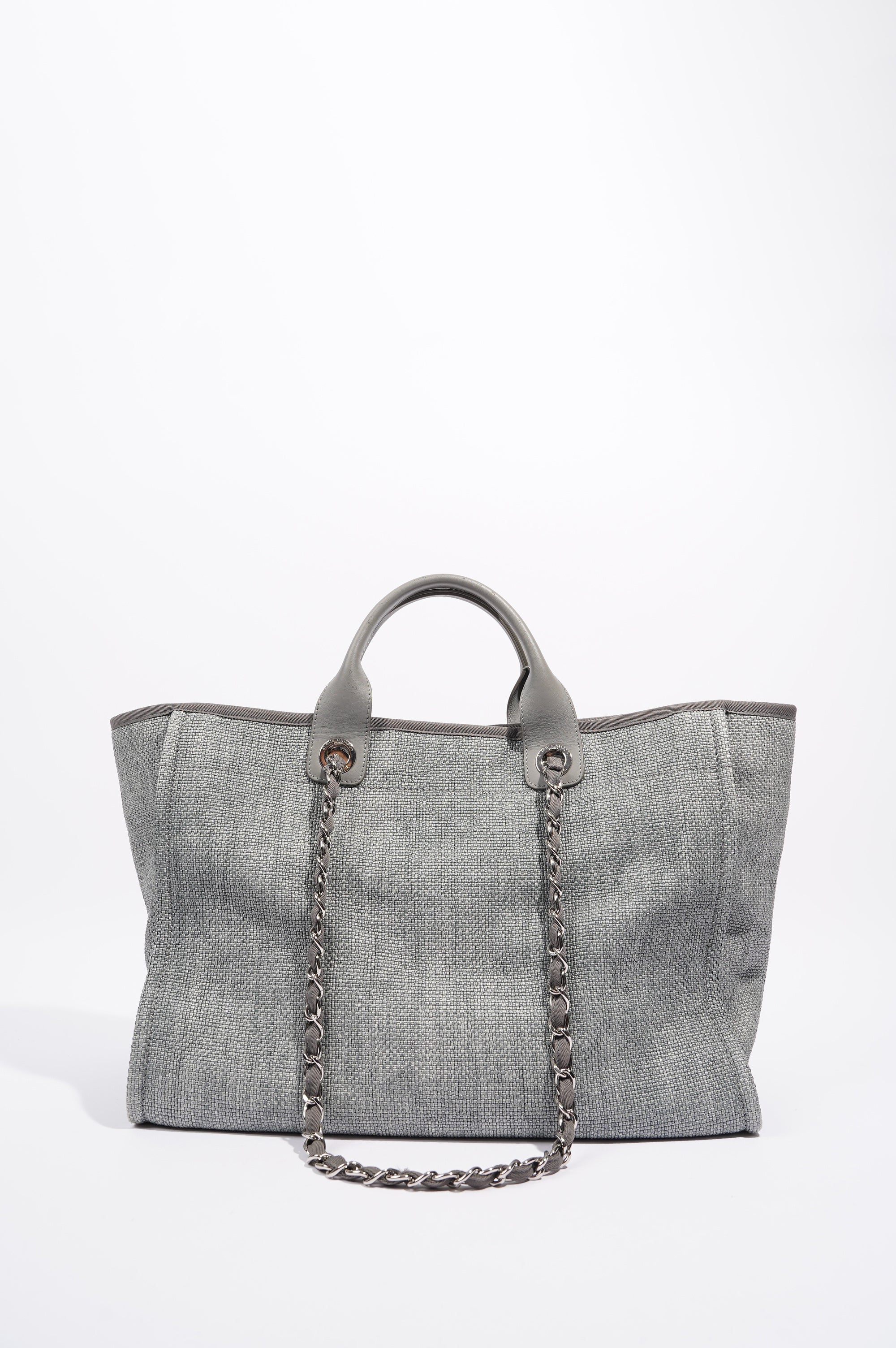 Chanel Womens Deauville Bag Grey Canvas Small