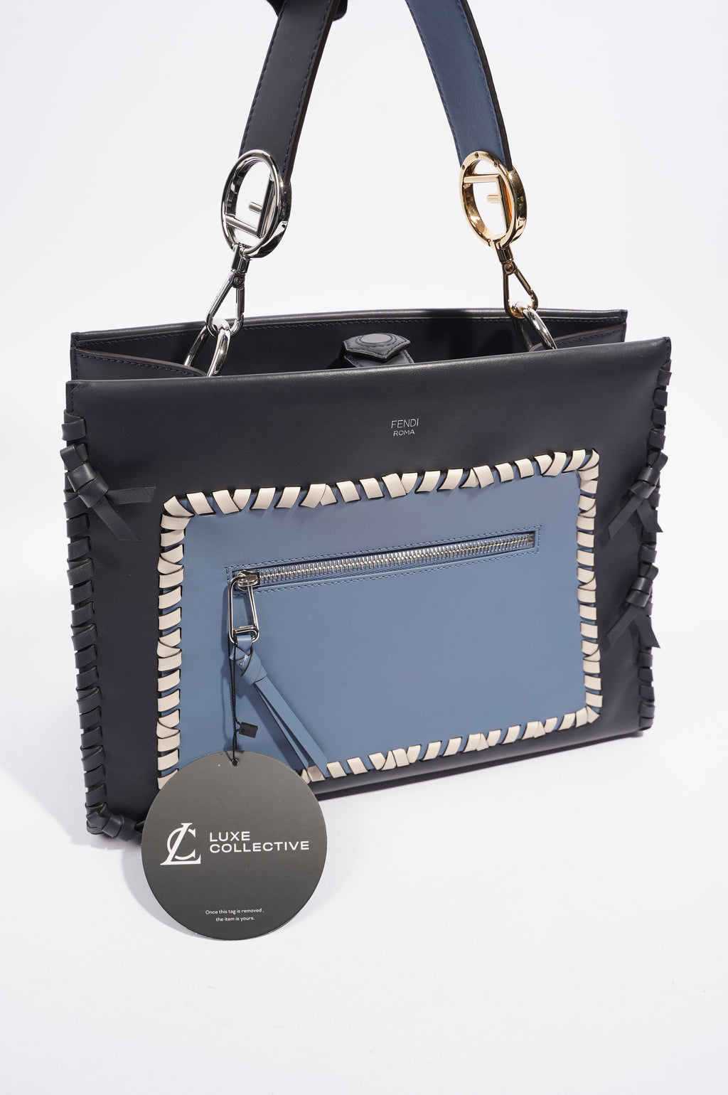 Fendi Womens Runaway Whipstitch Bag Blue / Navy