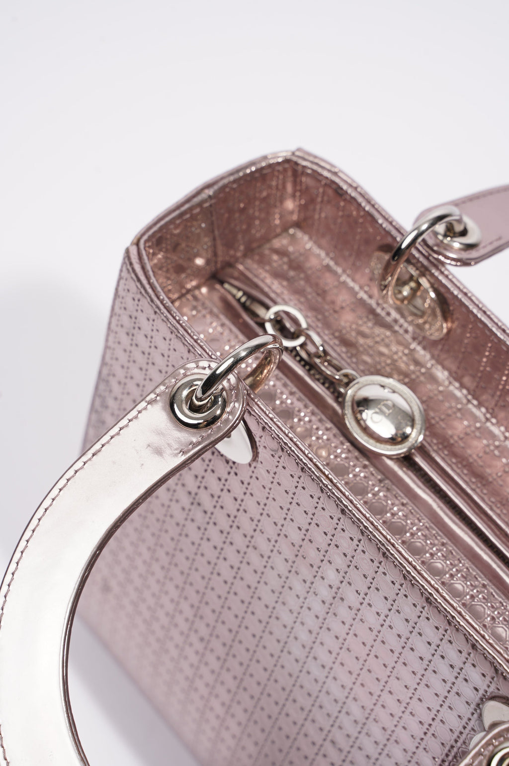 Christian Dior Womens Lady Dior Bag Metallic Lilac Patent Leather Medium