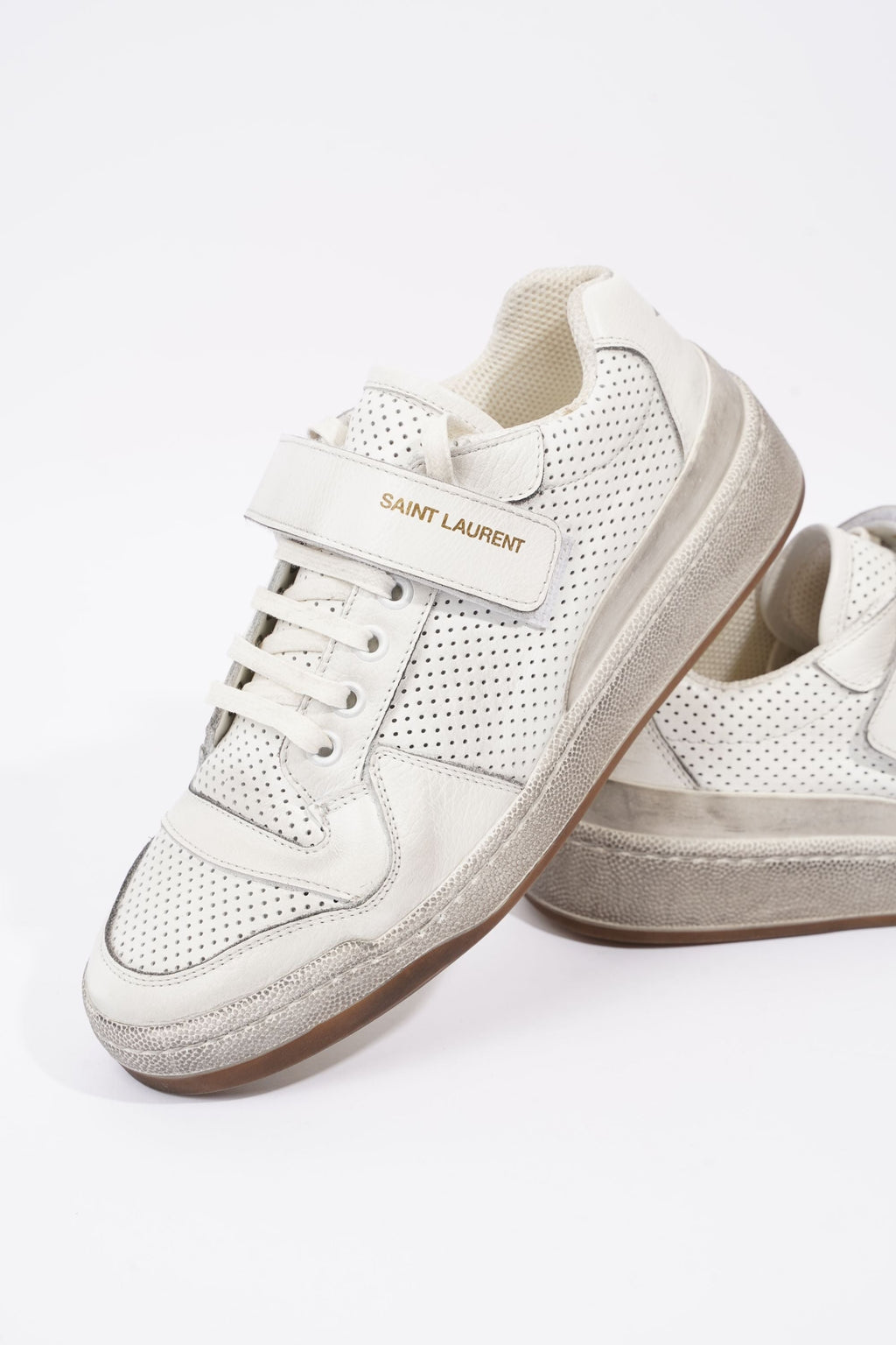 Saint Laurent Womens SL24 Low Top Sneaker Distressed White EU 37.5 / UK 4.5
