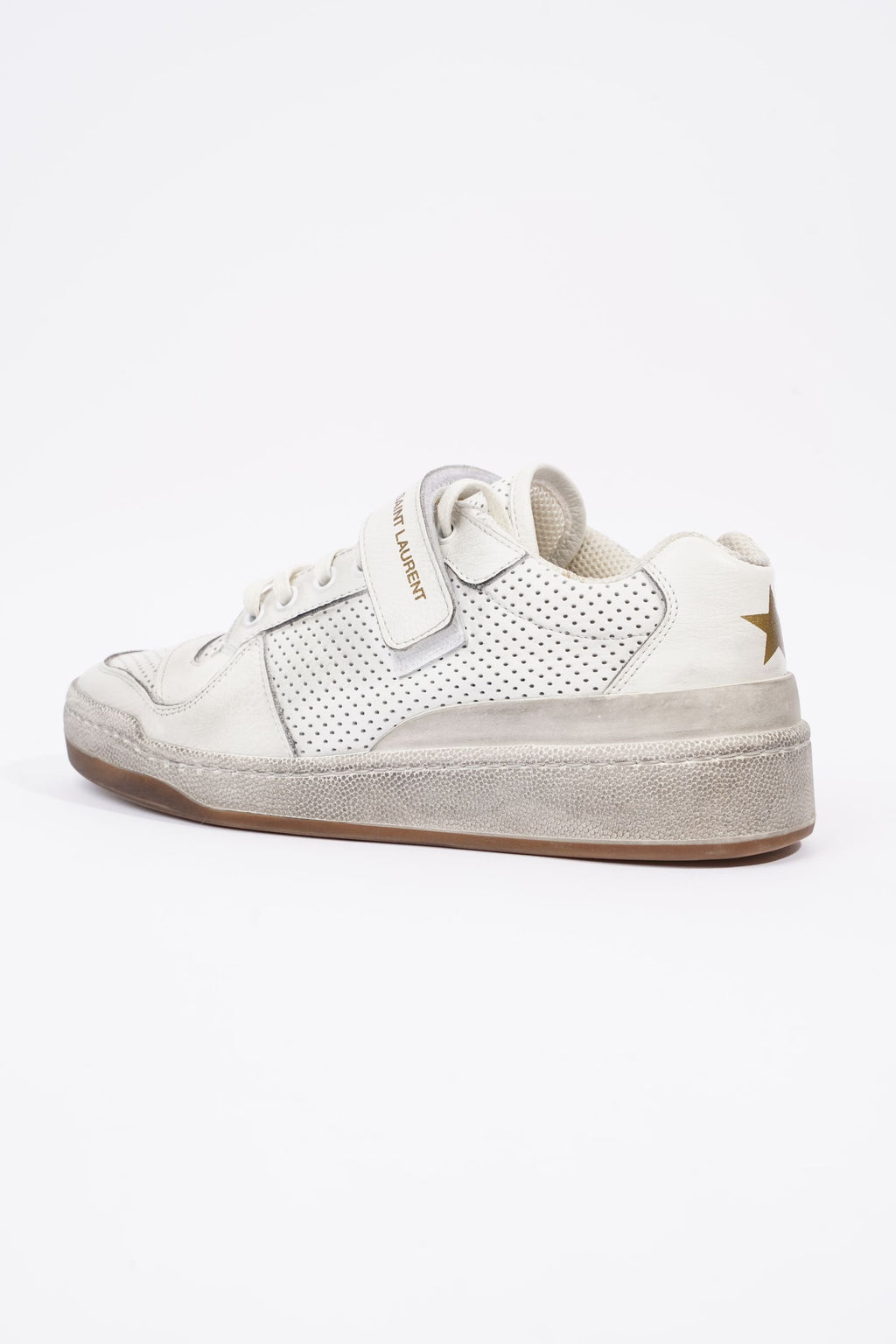 Saint Laurent Womens SL24 Low Top Sneaker Distressed White EU 37.5 / UK 4.5