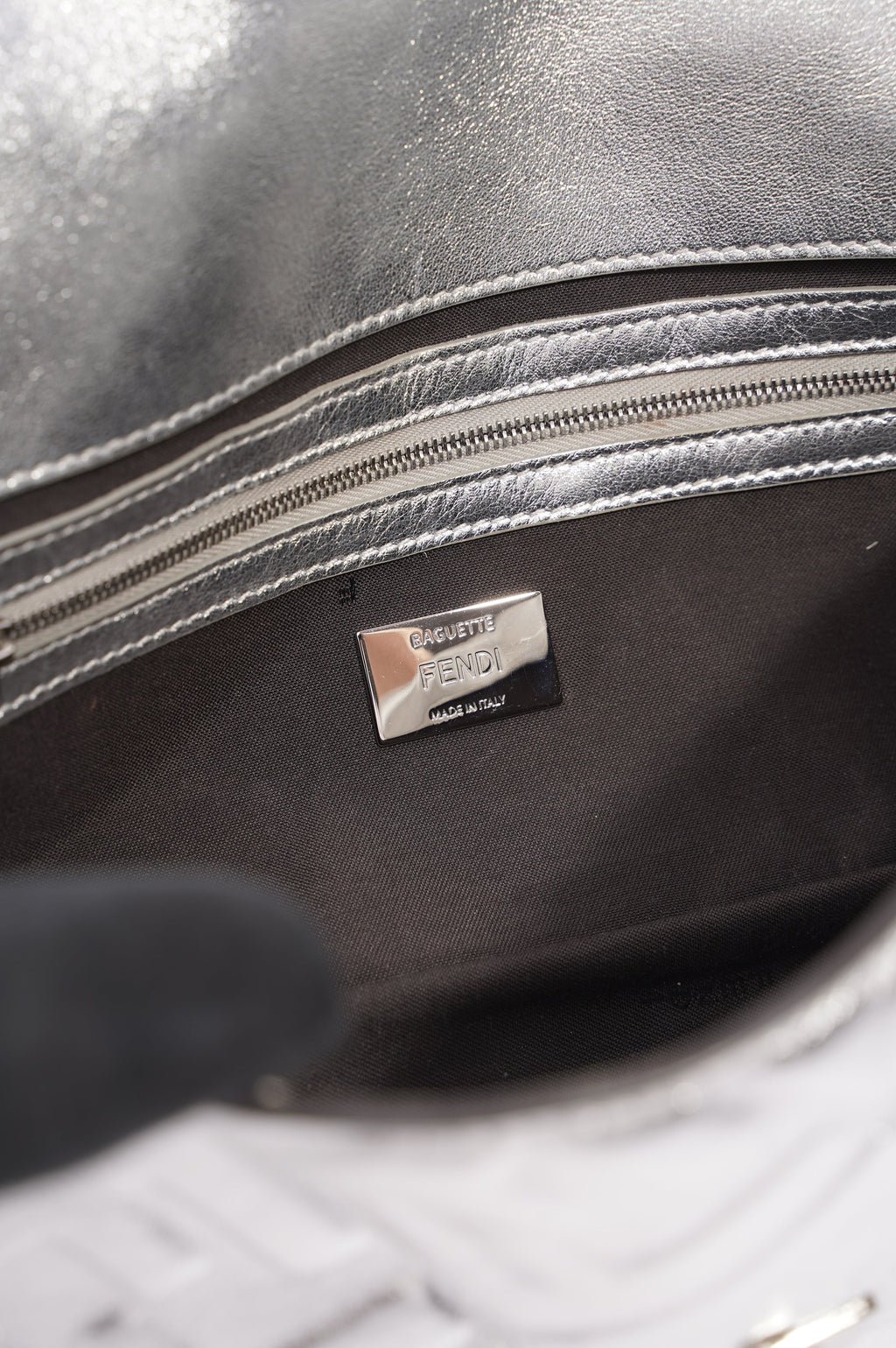 Fendi Womens Baguette Bag Silver Leather