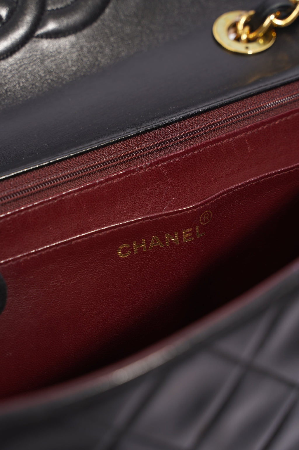 Chanel Womens Single Flap Black Lambskin / Gold Large