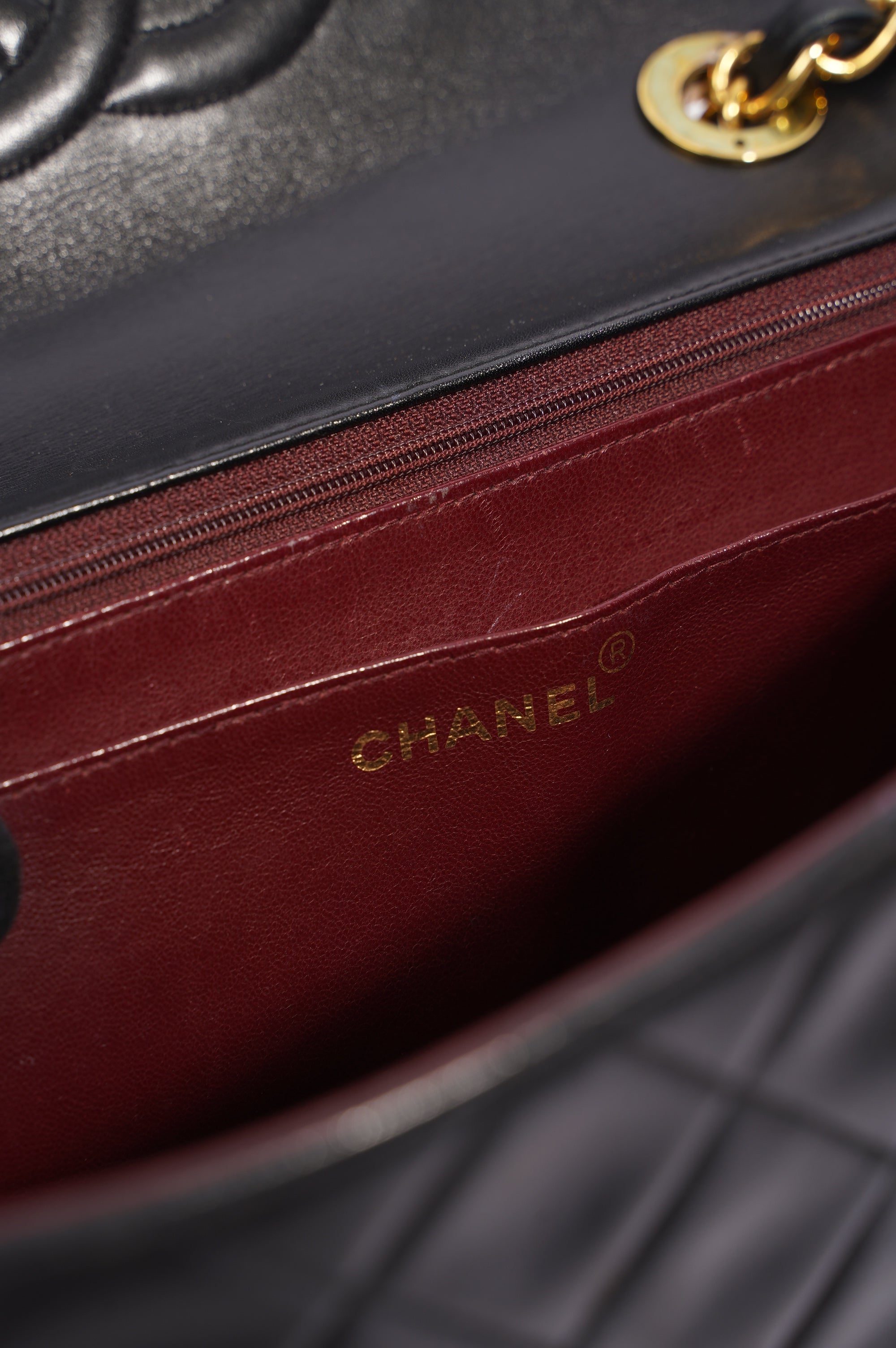 Chanel Womens Single Flap Black Lambskin / Gold Large