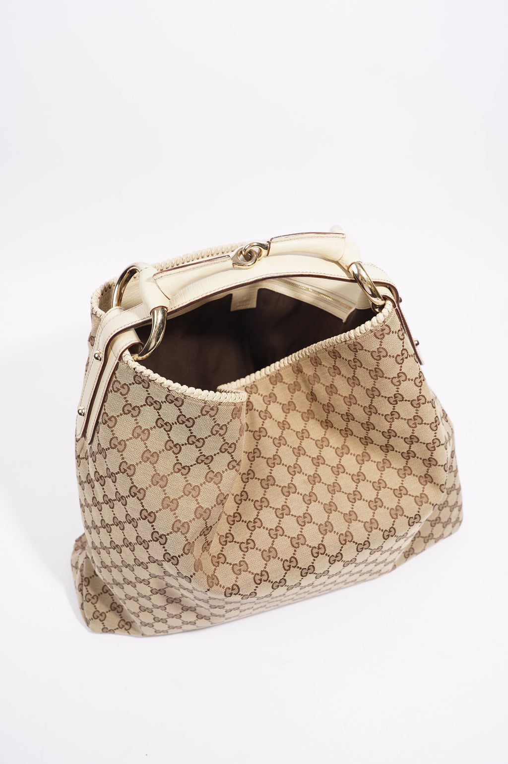 Gucci Womens GG Horsebit Hobo Beige Large