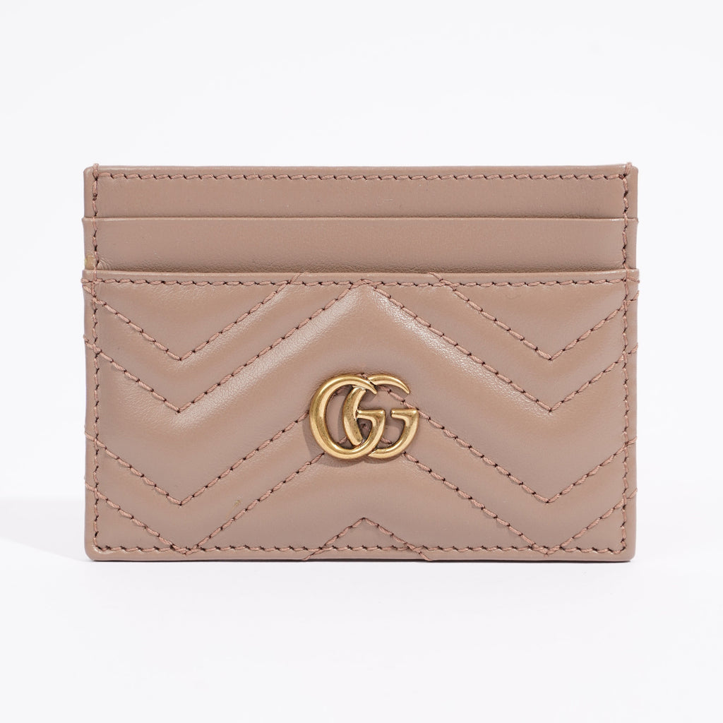Gucci Womens Marmont GG Card Holder Mauve Leather