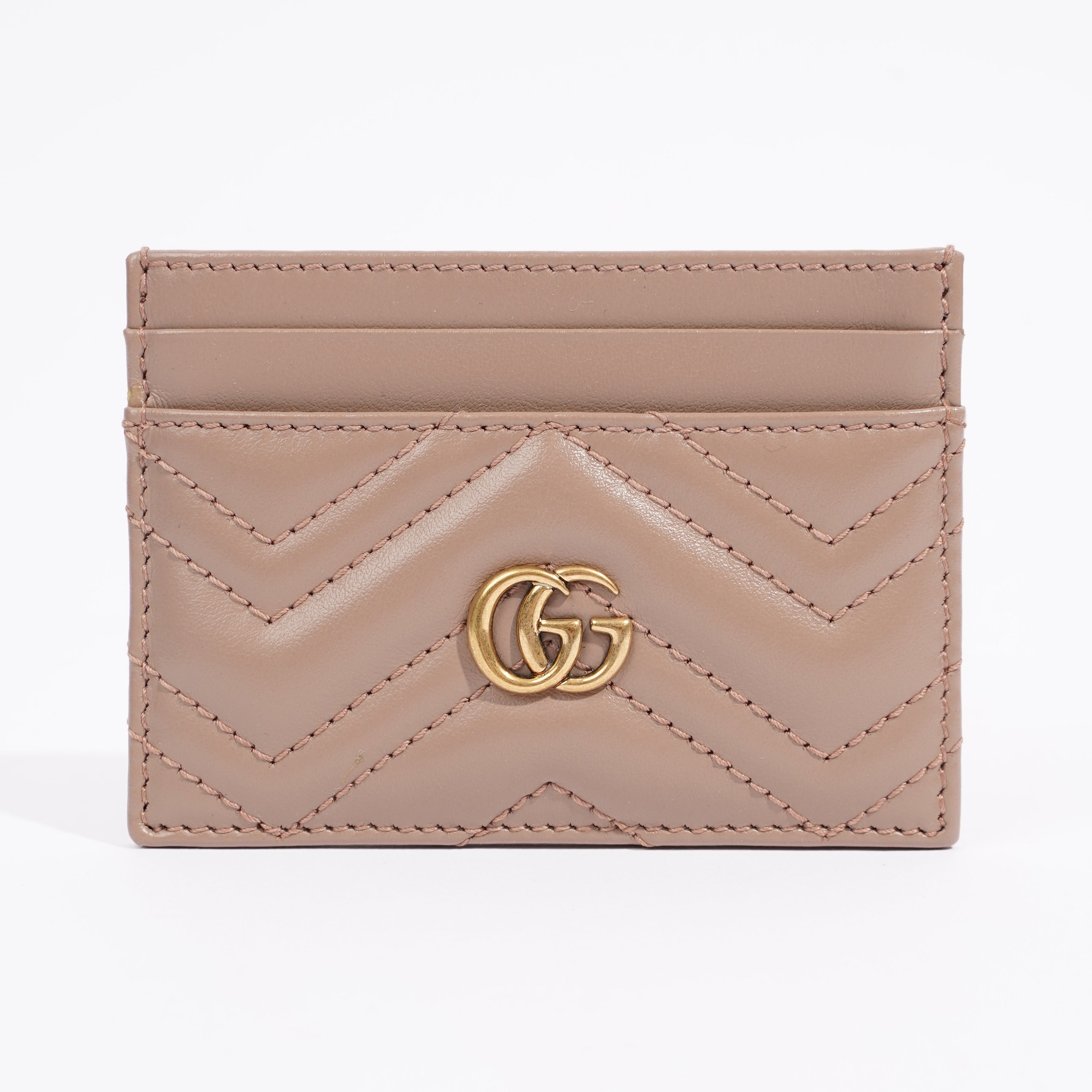 Gucci Womens Marmont GG Card Holder Mauve Leather