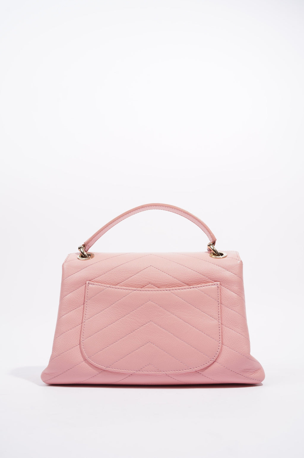 Chanel Womens Chevron Chic Top Handle Bag Pink Caviar Small