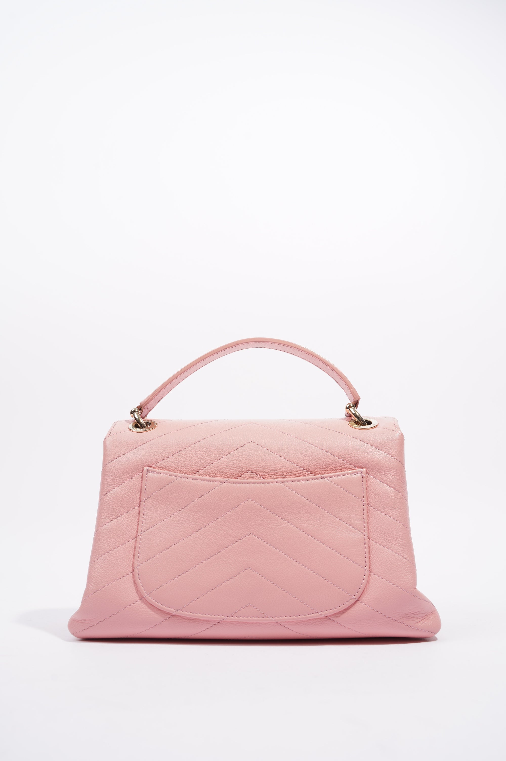 Chanel Womens Chevron Chic Top Handle Bag Pink Caviar Small
