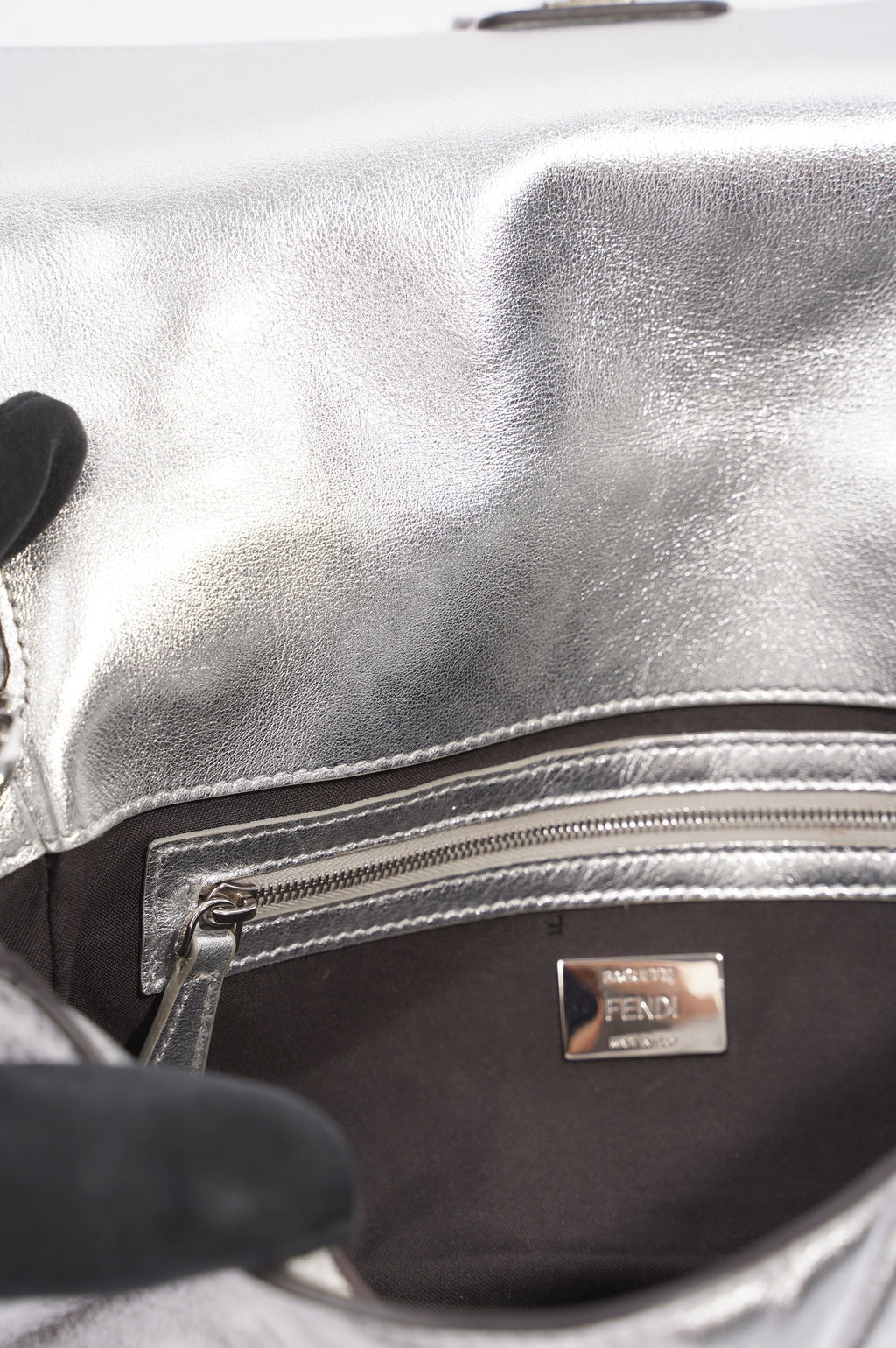 Fendi Womens Baguette Bag Silver Leather