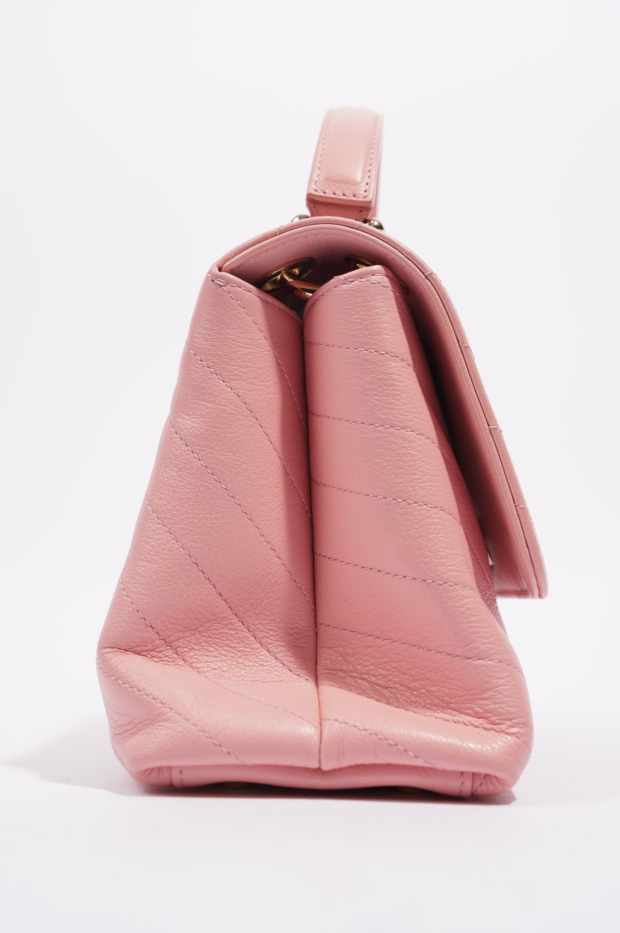 Chanel Womens Chevron Chic Top Handle Bag Pink Caviar Small