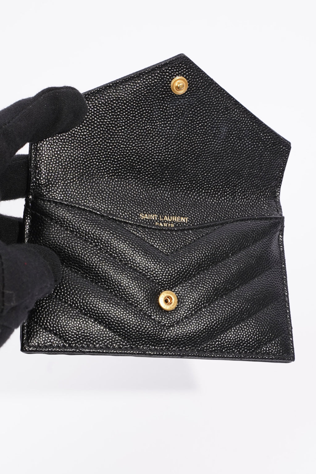 Saint Laurent Womens Cassandre Card Holder Black Leather
