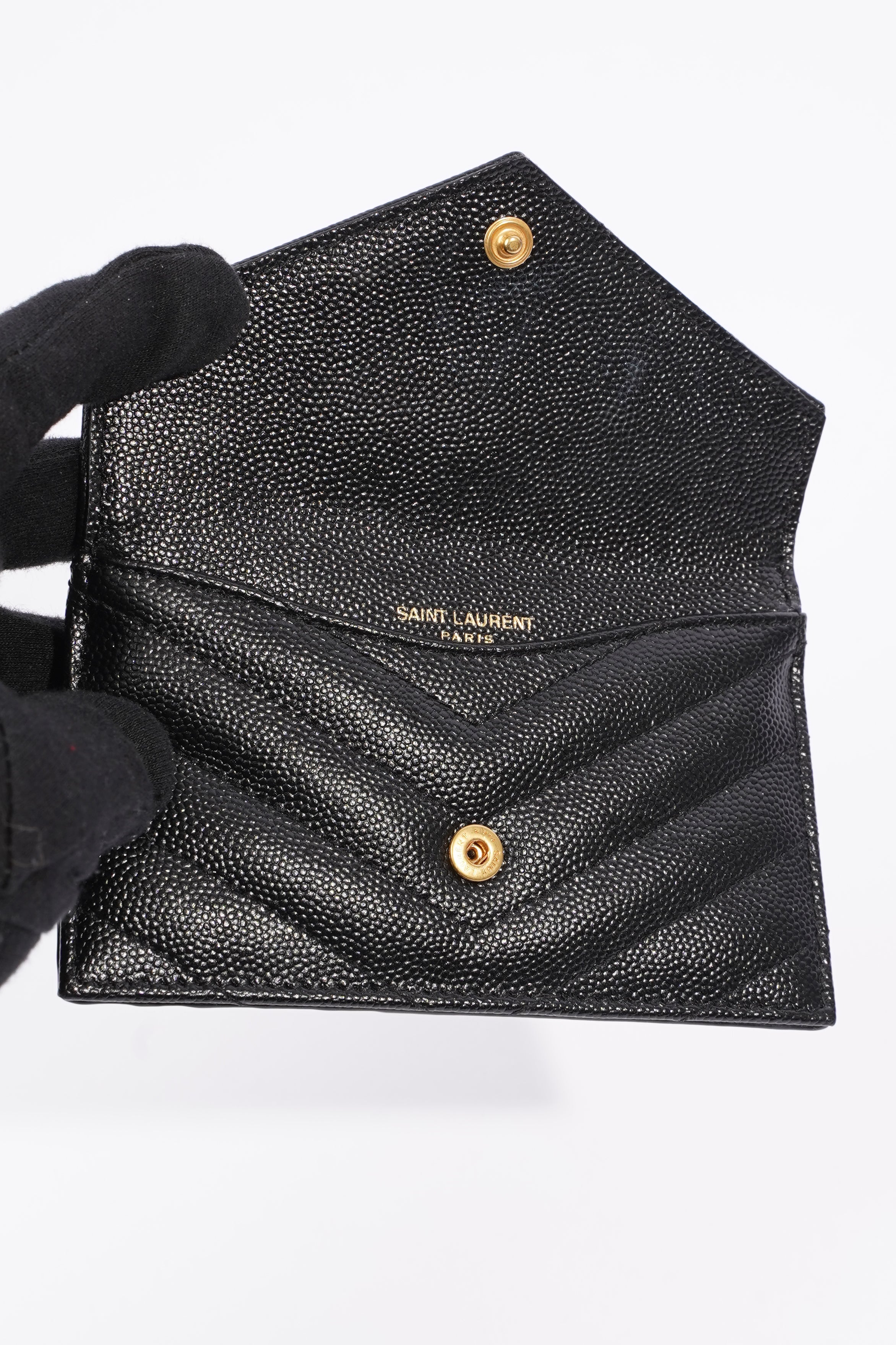 Saint Laurent Womens Cassandre Card Holder Black Leather