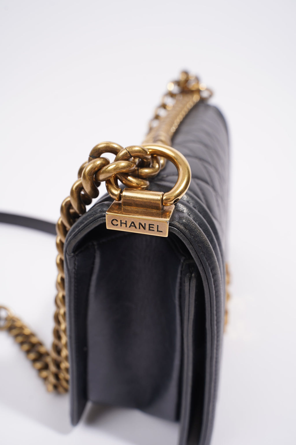 Chanel Womens Boy Bag Navy Lambskin Medium