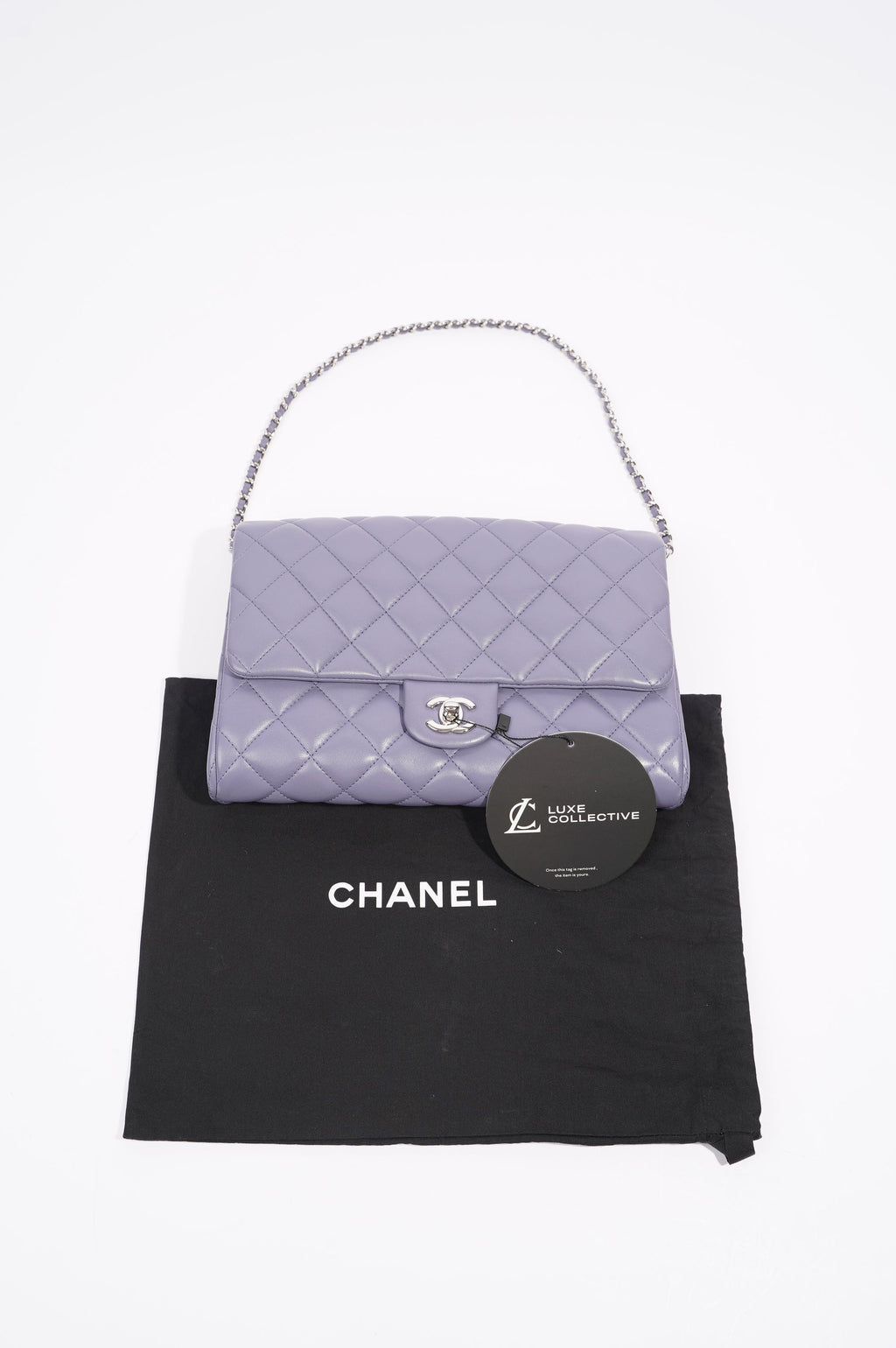 Chanel Womens Lambskin Clutch With Chain Lavender Large