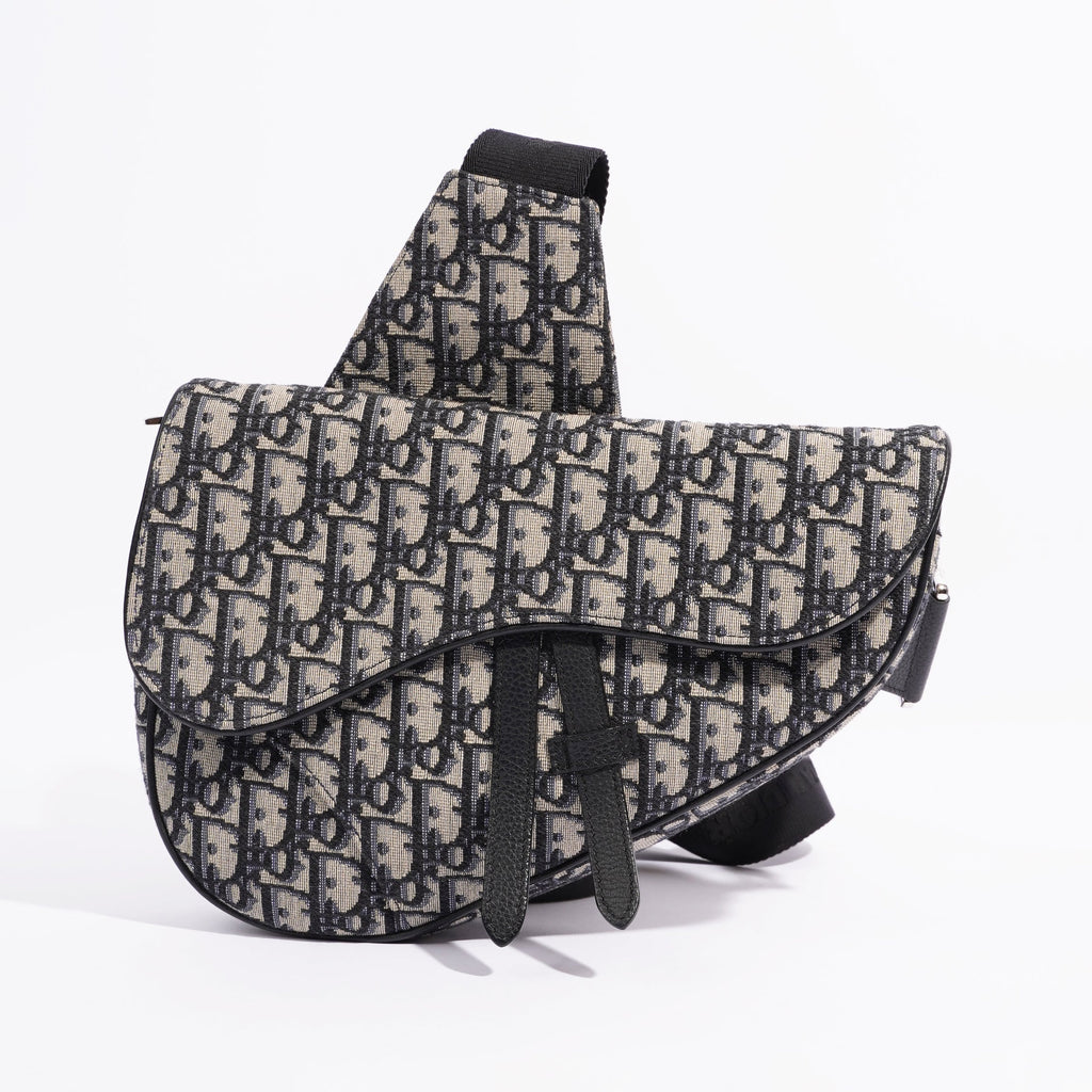 Christian Dior Mens Saddle Oblique White / Blue Canvas