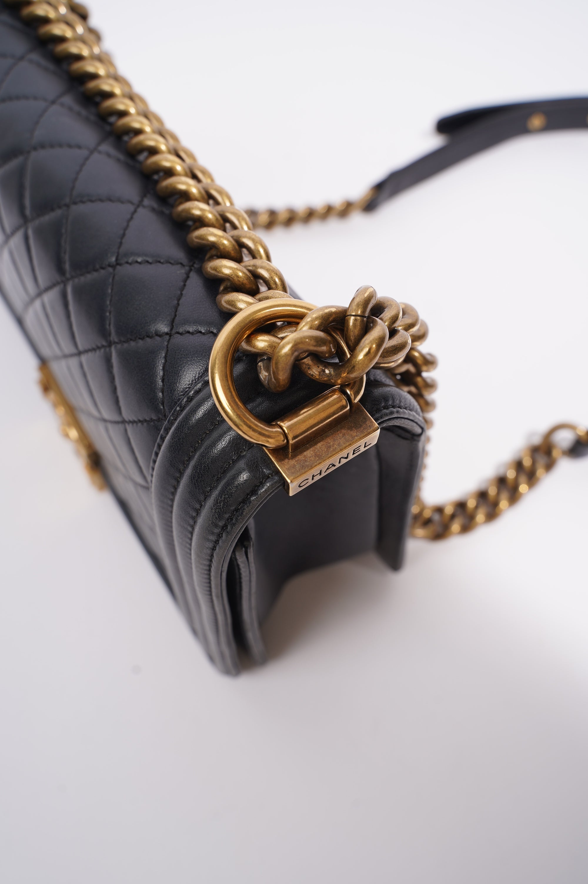 Chanel Womens Boy Bag Navy Lambskin Medium