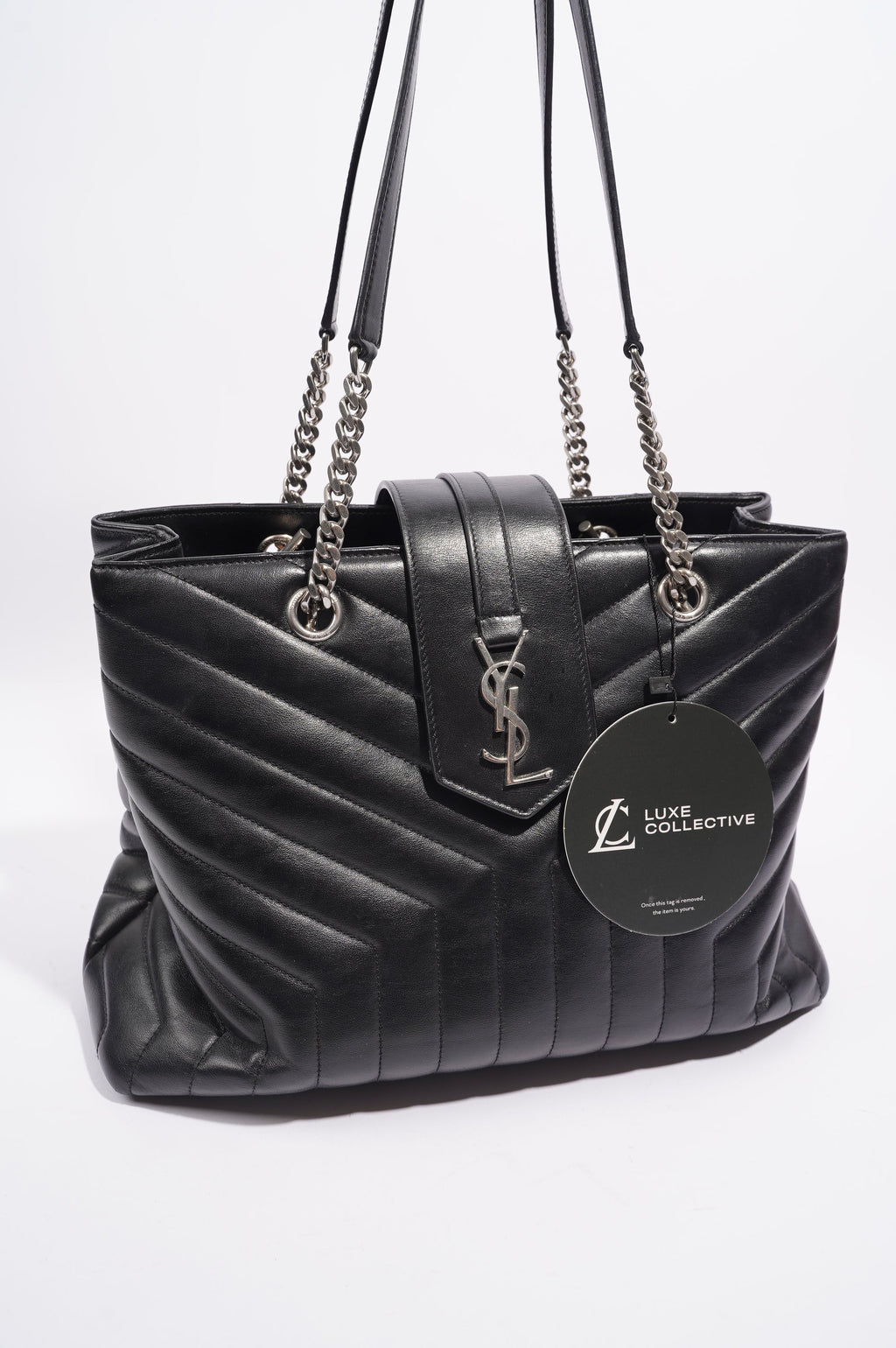 Saint Laurent Womens Lou Lou Shopper Bag Black / Silver Large