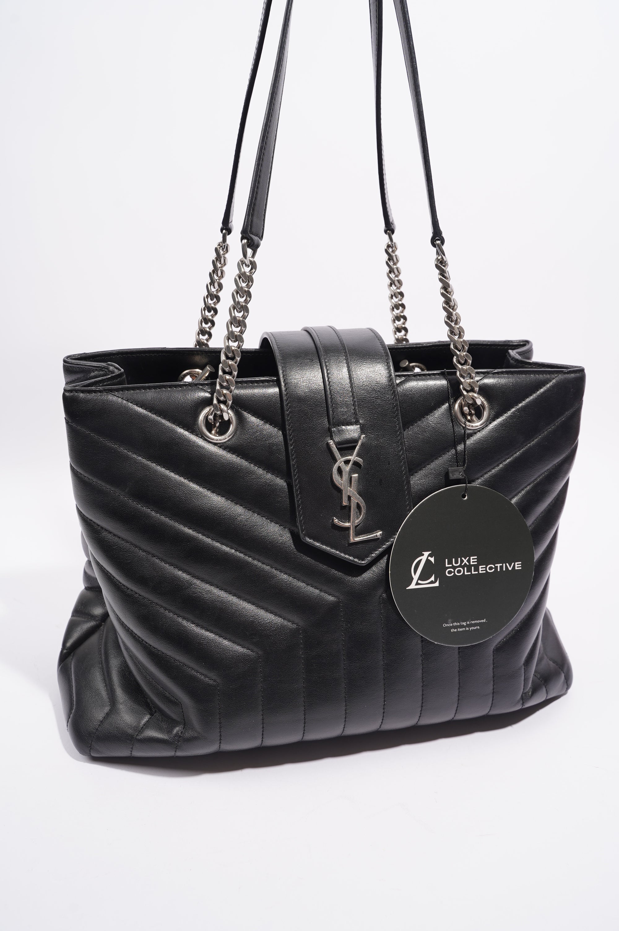 Saint Laurent Womens Lou Lou Shopper Bag Black / Silver Large