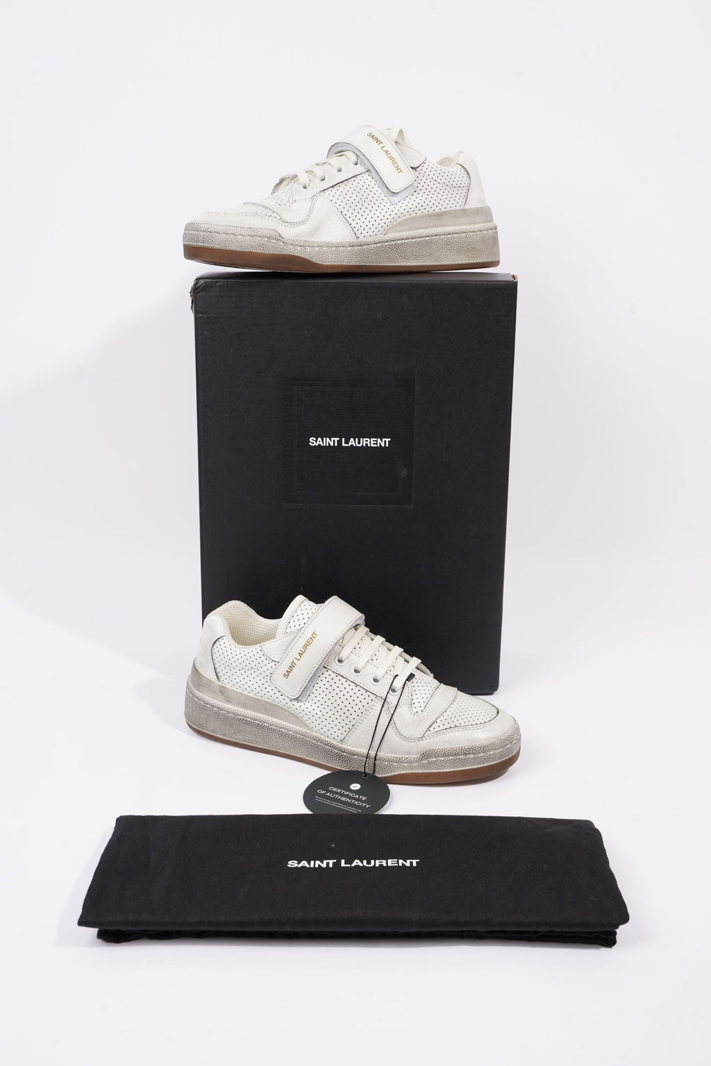 Saint Laurent Womens SL24 Low Top Sneaker Distressed White EU 37.5 / UK 4.5