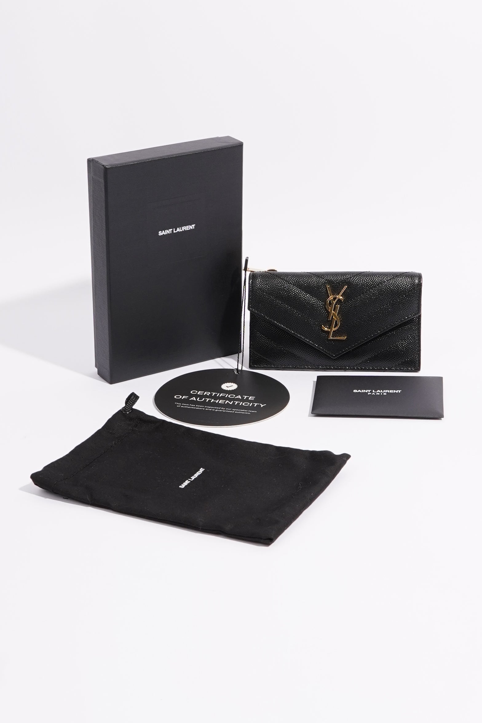 Saint Laurent Womens Cassandre Card Holder Black Leather