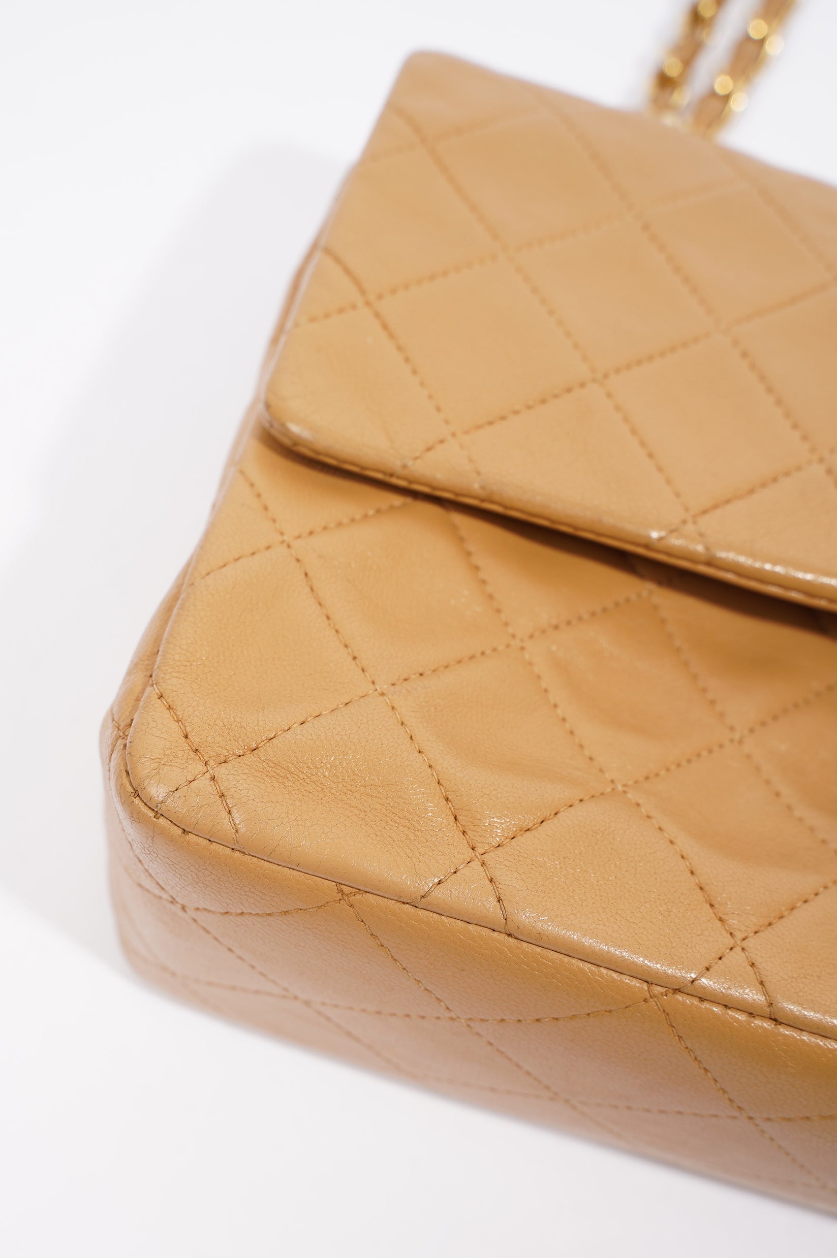 Chanel Womens Lambskin Classic Flap Beige Medium
