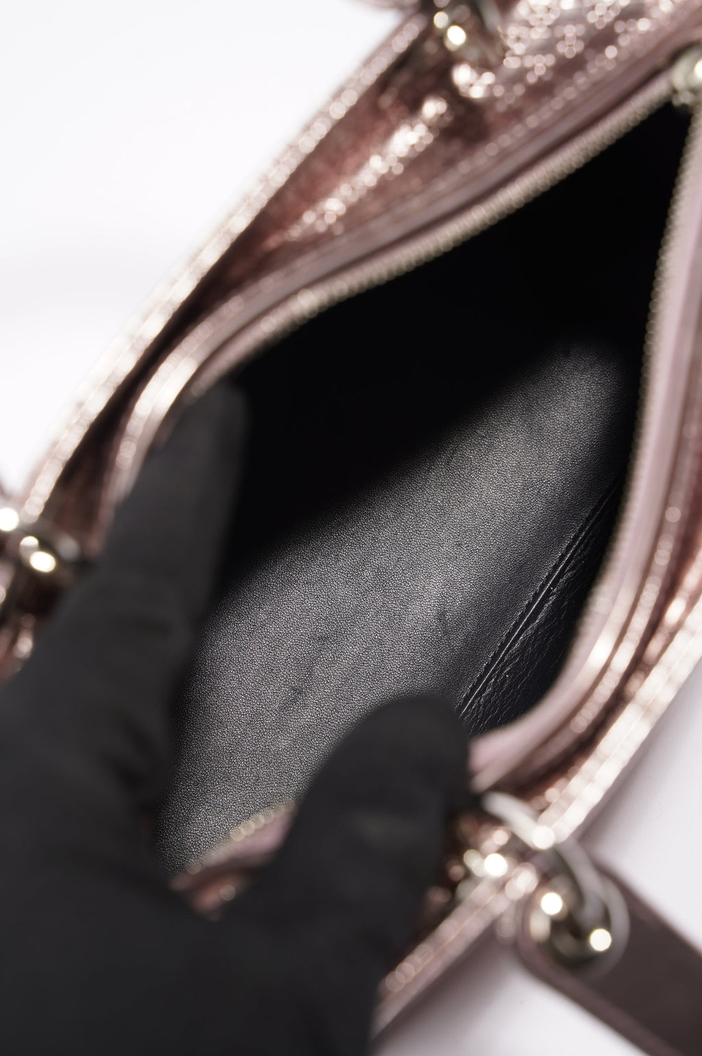 Christian Dior Womens Lady Dior Bag Metallic Lilac Patent Leather Medium