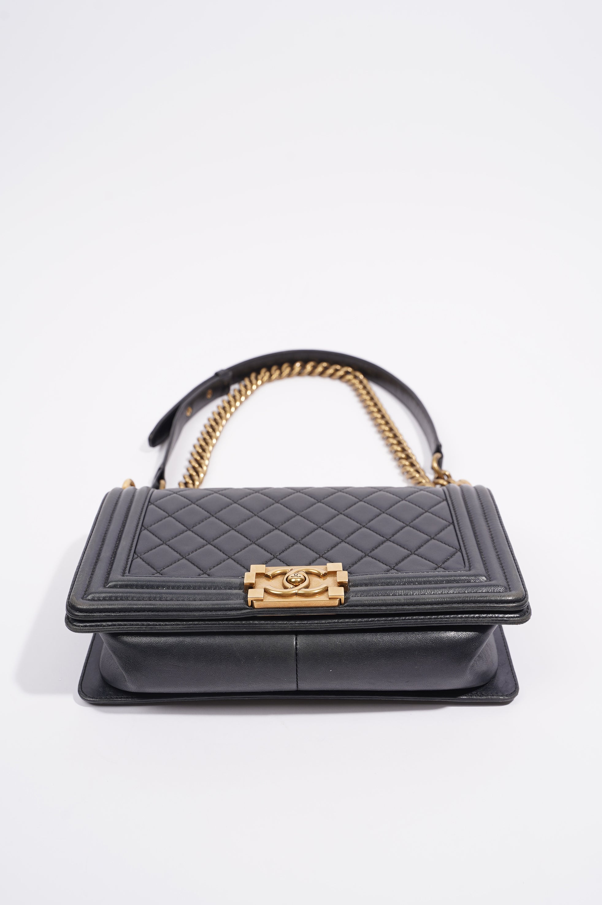 Chanel Womens Boy Bag Navy Lambskin Medium
