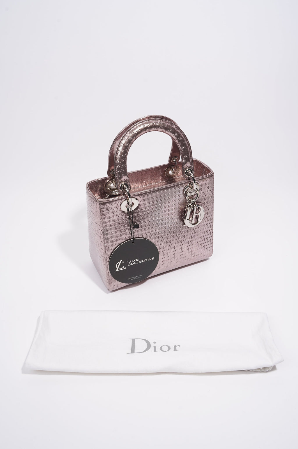Christian Dior Womens Lady Dior Bag Metallic Lilac Patent Leather Medium