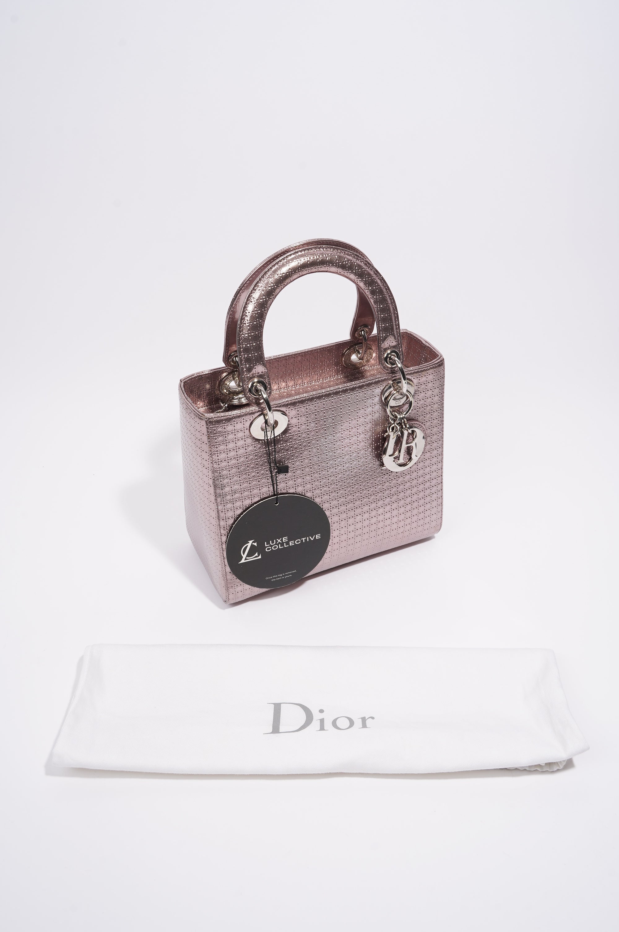 Christian Dior Womens Lady Dior Bag Metallic Lilac Patent Leather Medium
