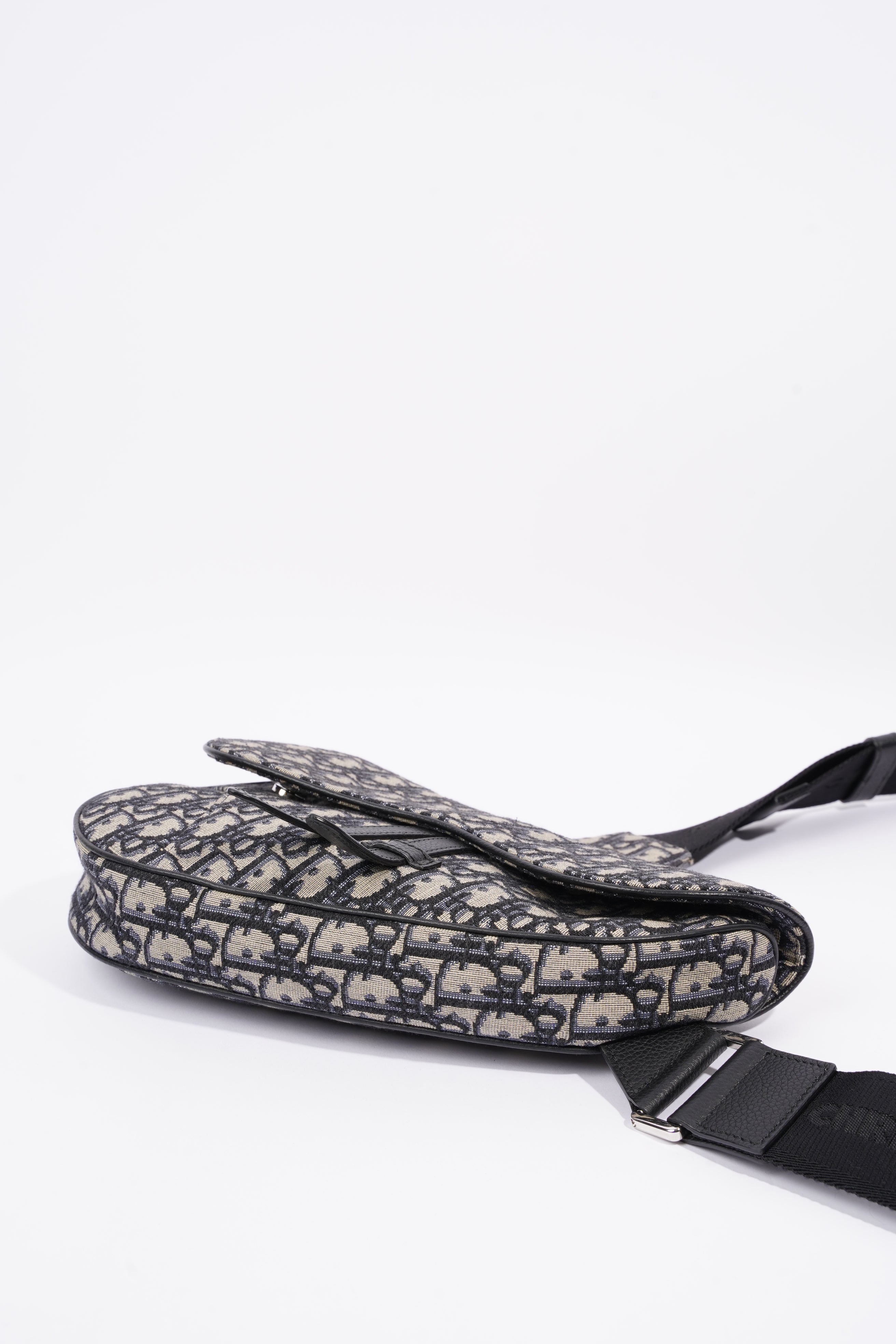 Christian Dior Mens Saddle Oblique White / Blue Canvas