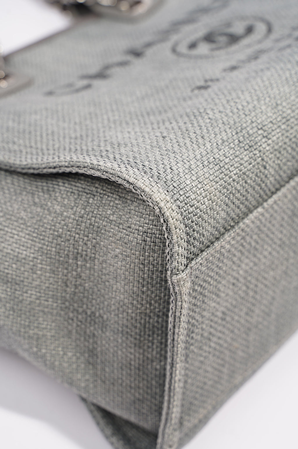Chanel Womens Deauville Bag Grey Canvas Small