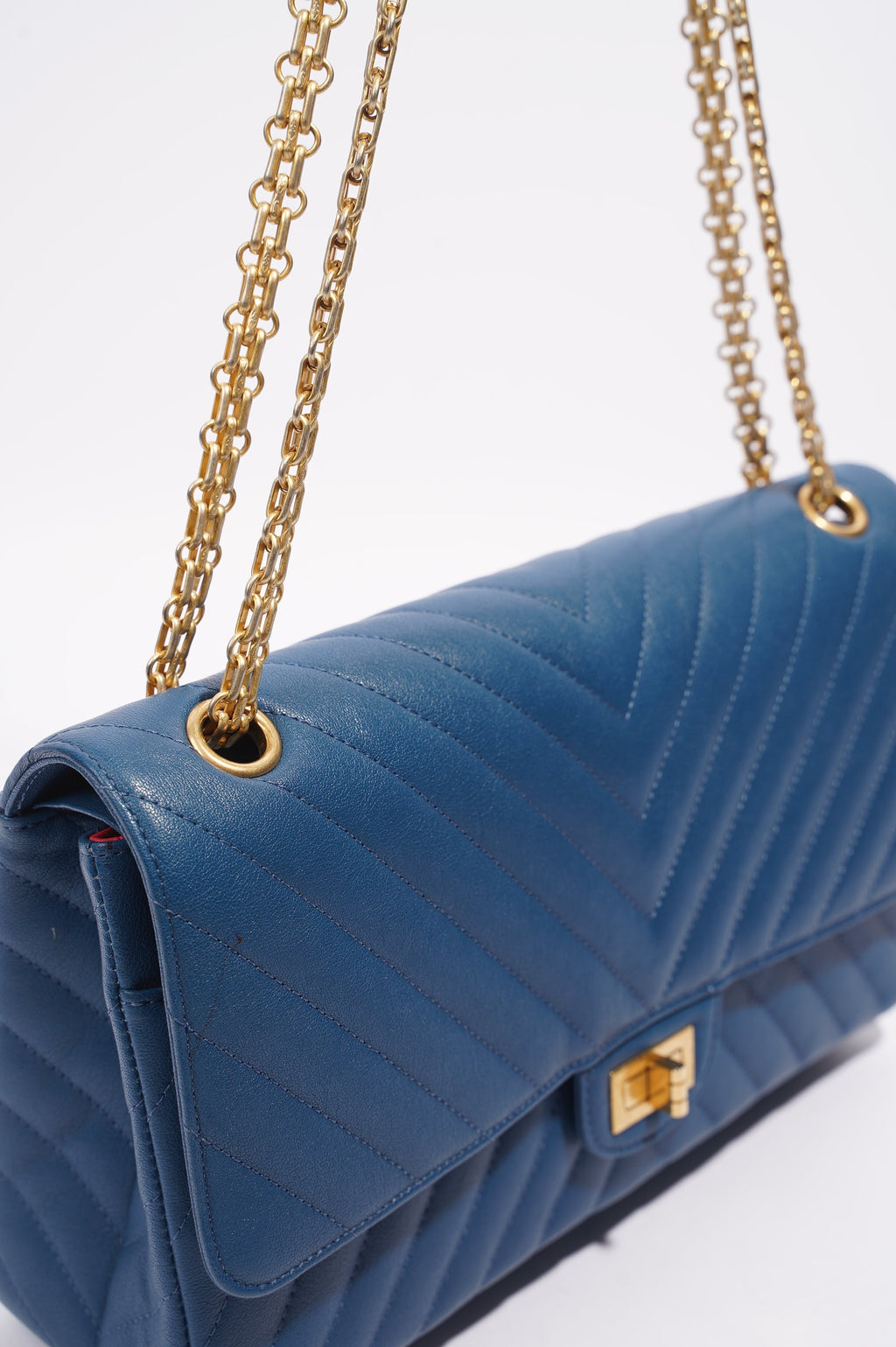 Chanel Womens Lambskin Reissue 2.55 Blue Leather