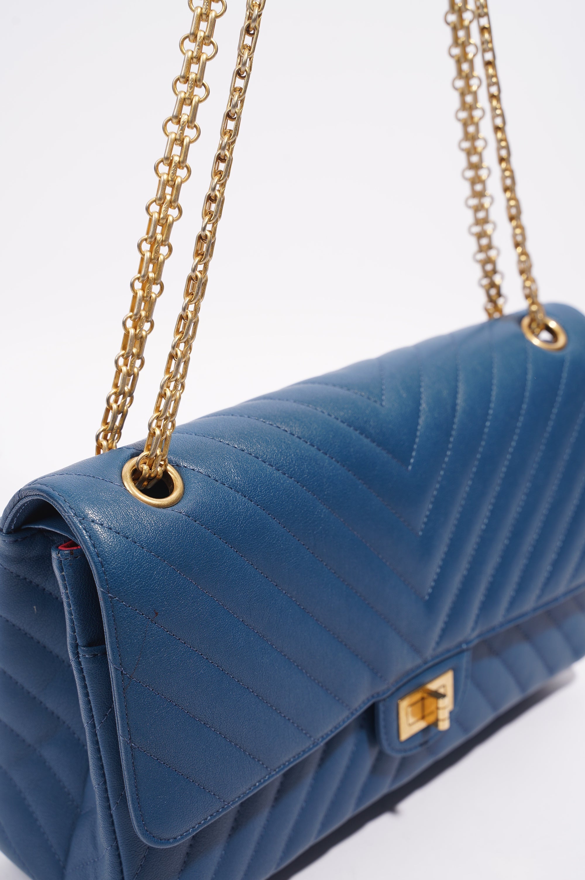 Chanel Womens Lambskin Reissue 2.55 Blue Leather