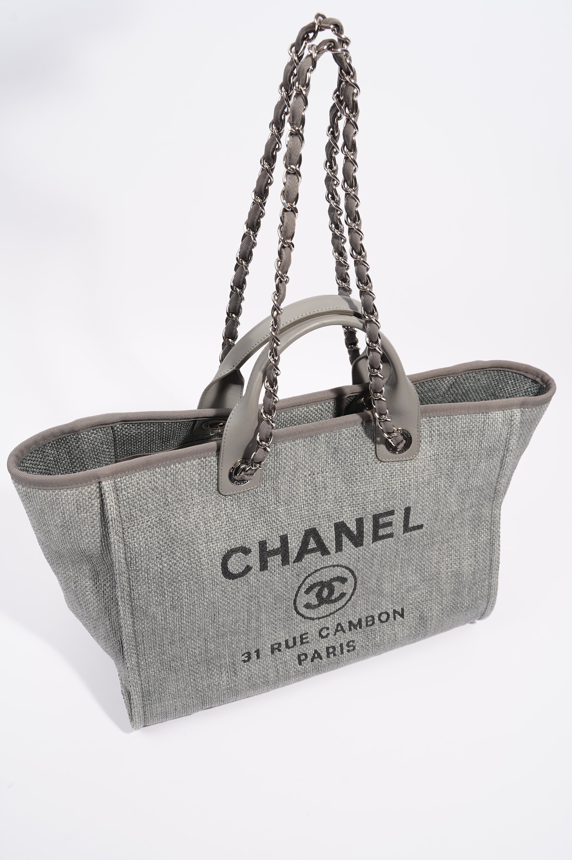 Chanel Womens Deauville Bag Grey Canvas Small