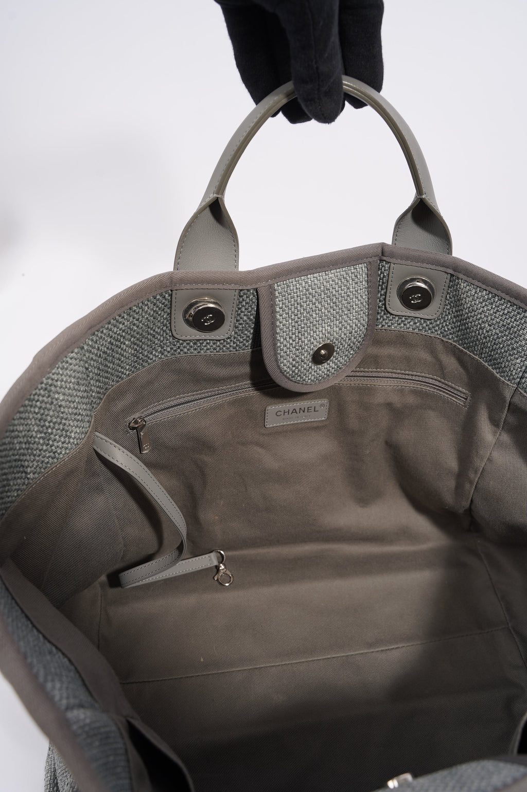 Chanel Womens Deauville Bag Grey Canvas Small