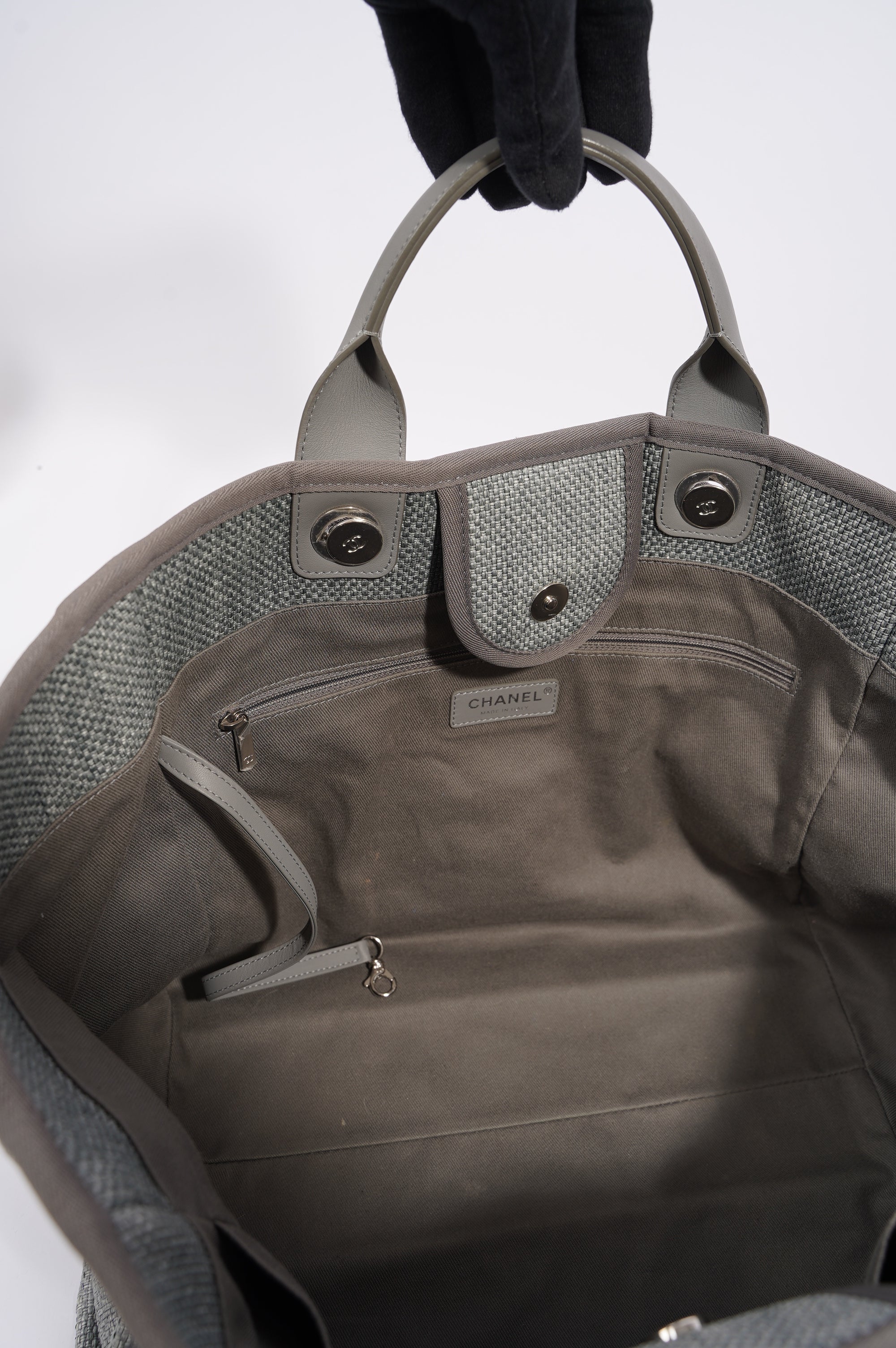 Chanel Womens Deauville Bag Grey Canvas Small