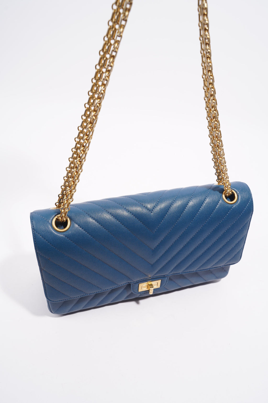 Chanel Womens Lambskin Reissue 2.55 Blue Leather