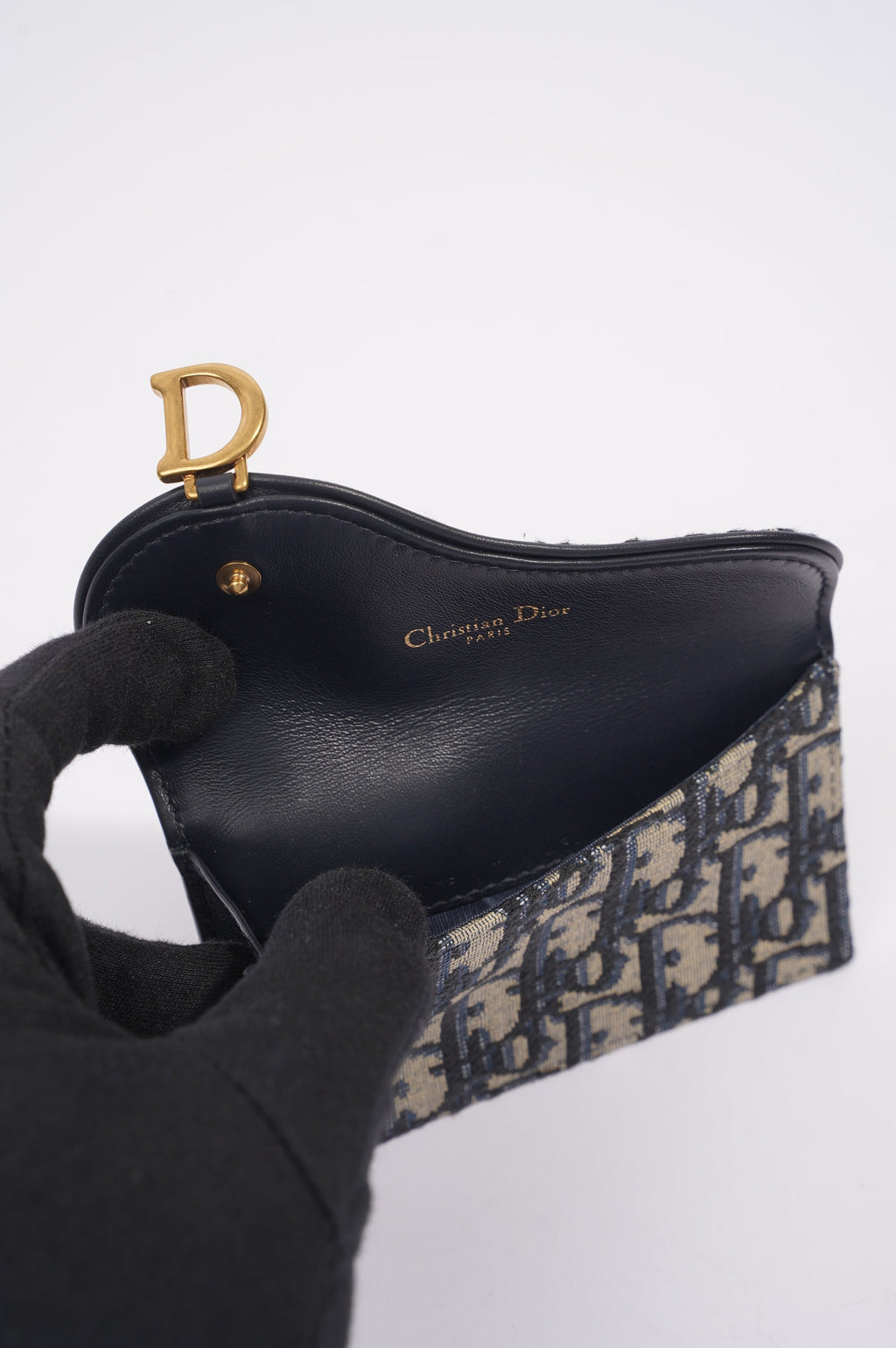 Christian Dior Womens Saddle Flap Compact Zipped Card Holder Oblique