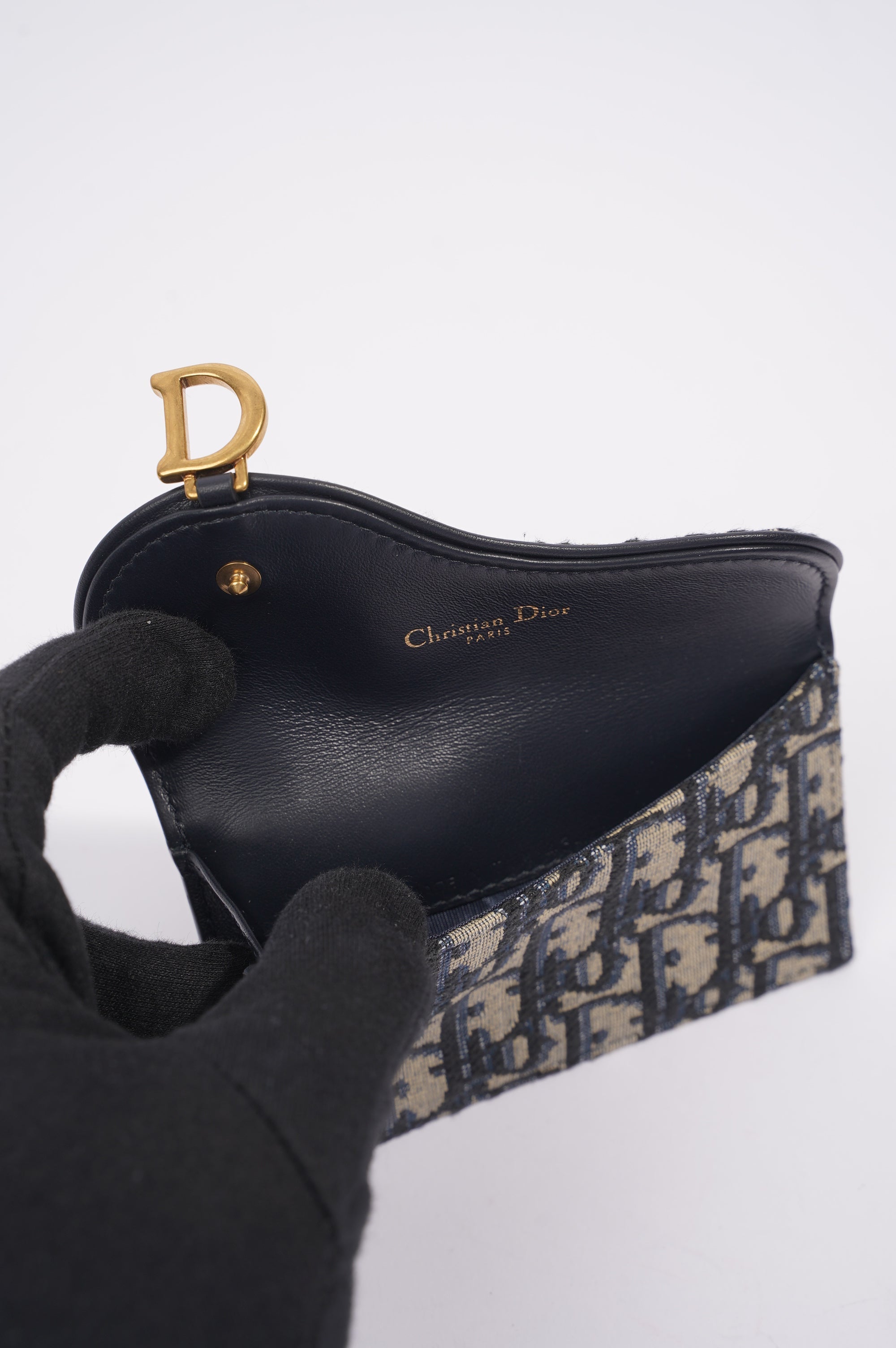 Christian Dior Womens Saddle Flap Compact Zipped Card Holder Oblique