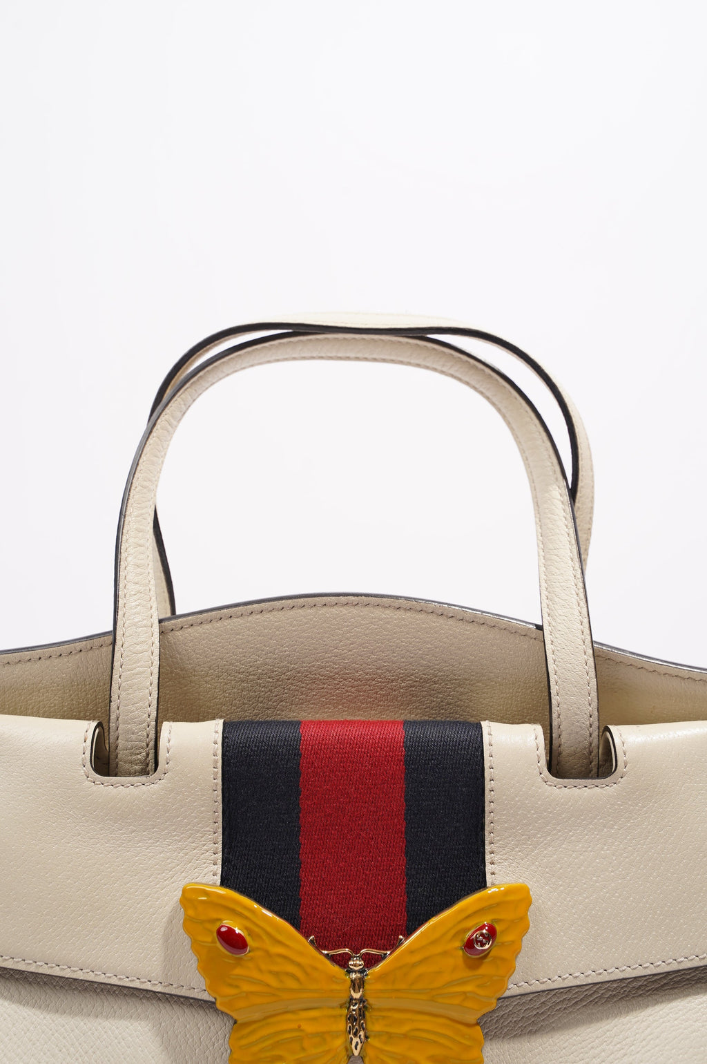 Gucci Totem Web Stripped Butterfly Bag White Leather Medium