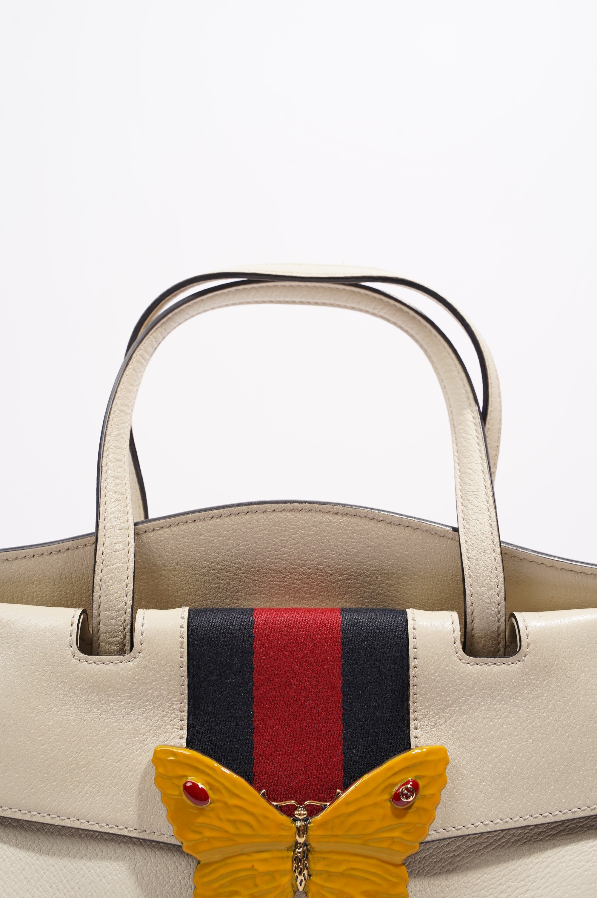 Gucci Totem Web Stripped Butterfly Bag White Leather Medium